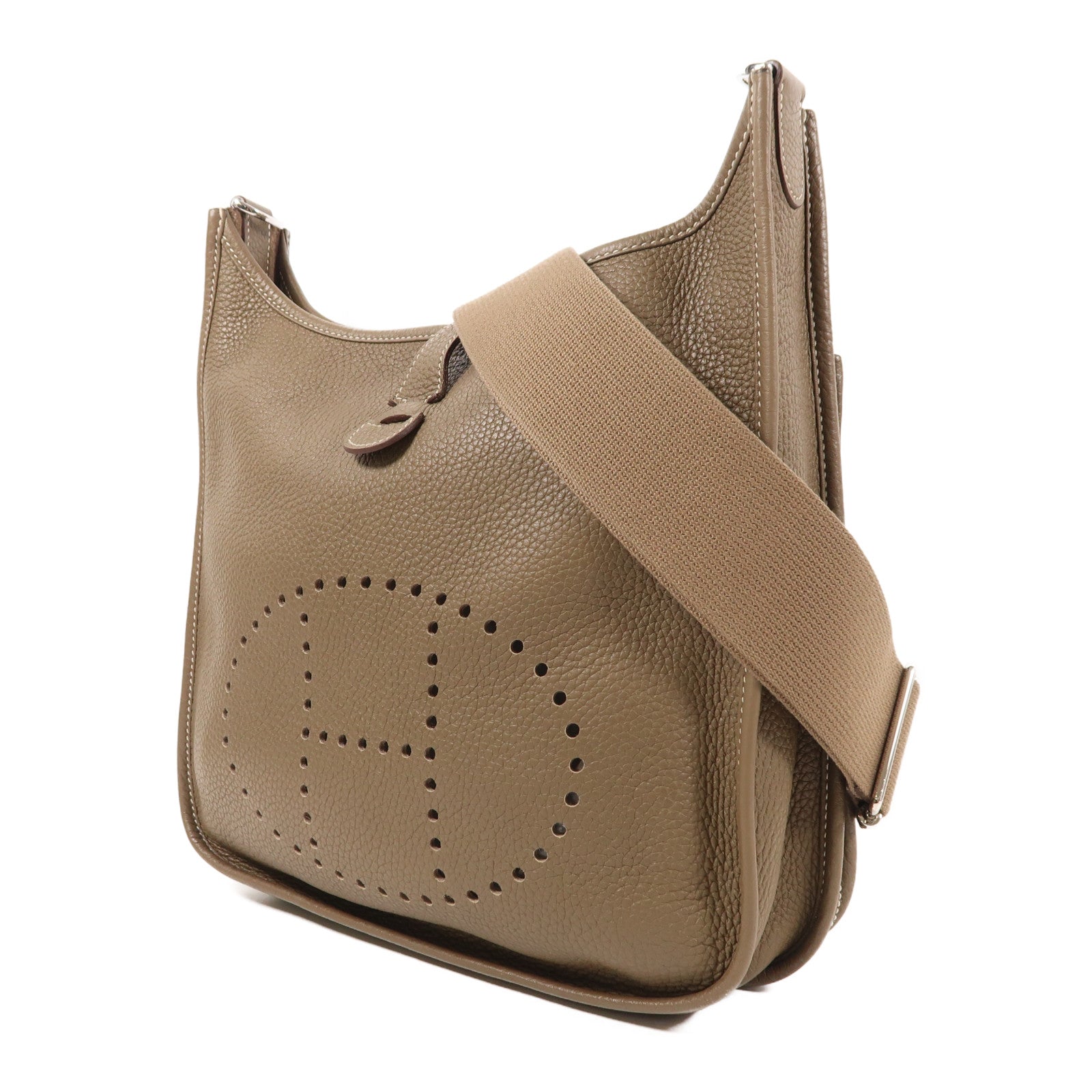 HERMES Clemence皮革Evelyne PM銀扣肩背袋Etoupe