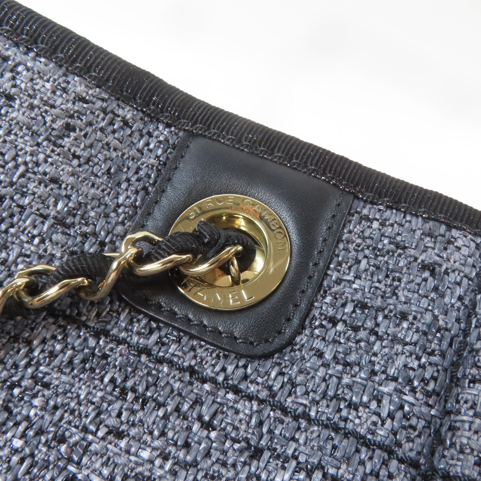 CHANEL 帆布Deauville Tote金扣肩背袋/手挽袋灰色