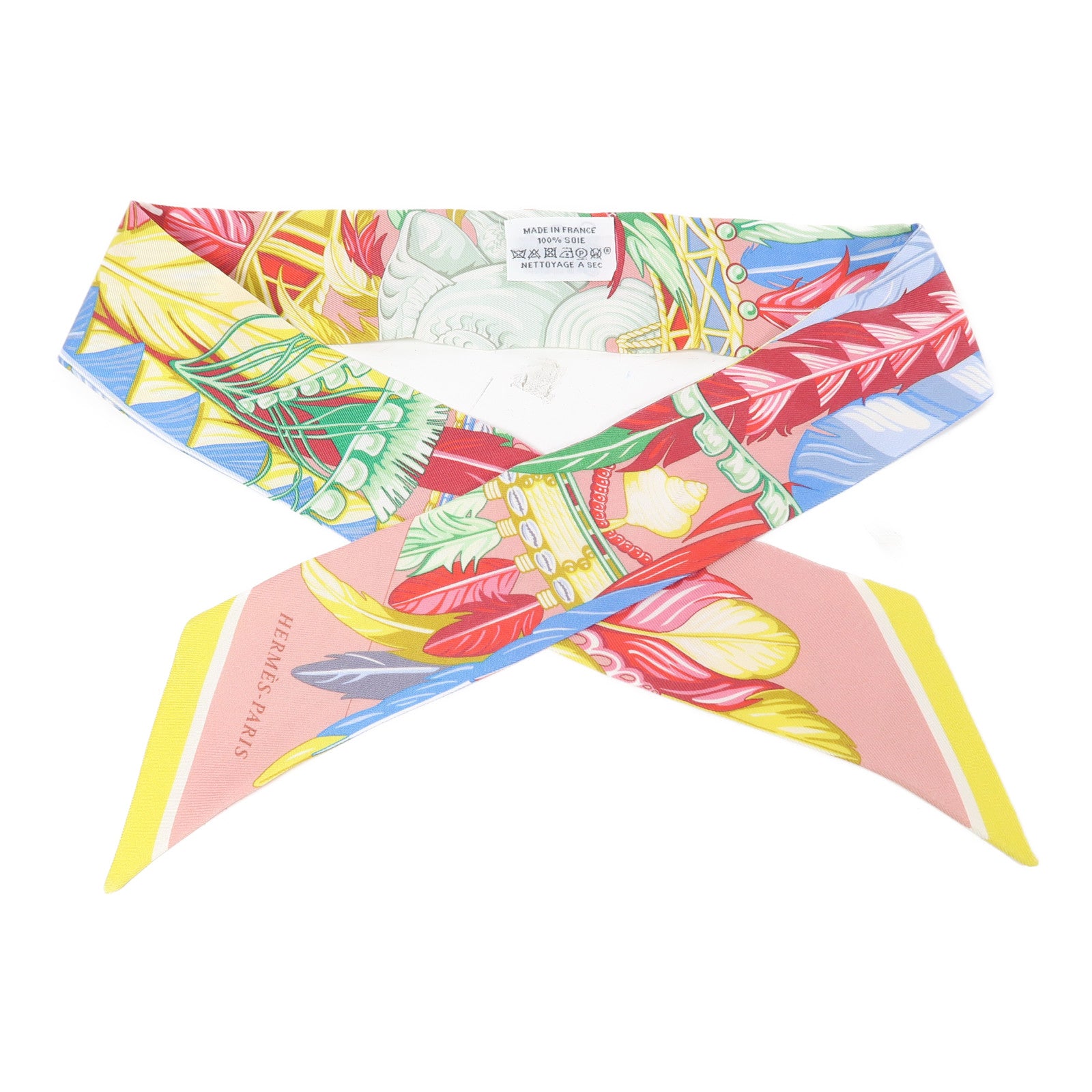 HERMES 絲質Twilly絲巾粉紅色/多色