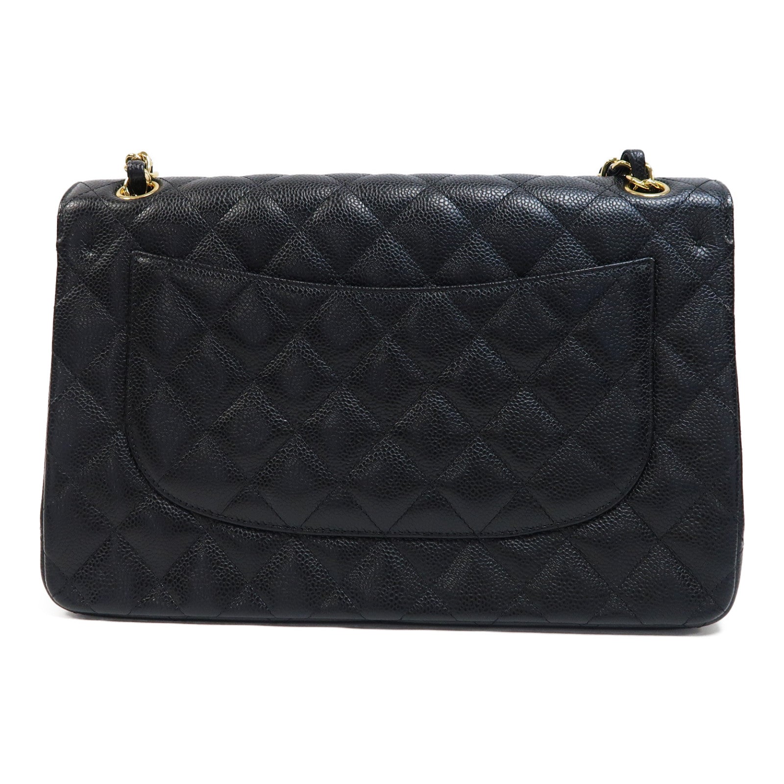 CHANEL 菱格Caviar皮革Classic Flap Jumbo金扣鏈帶肩背袋黑色