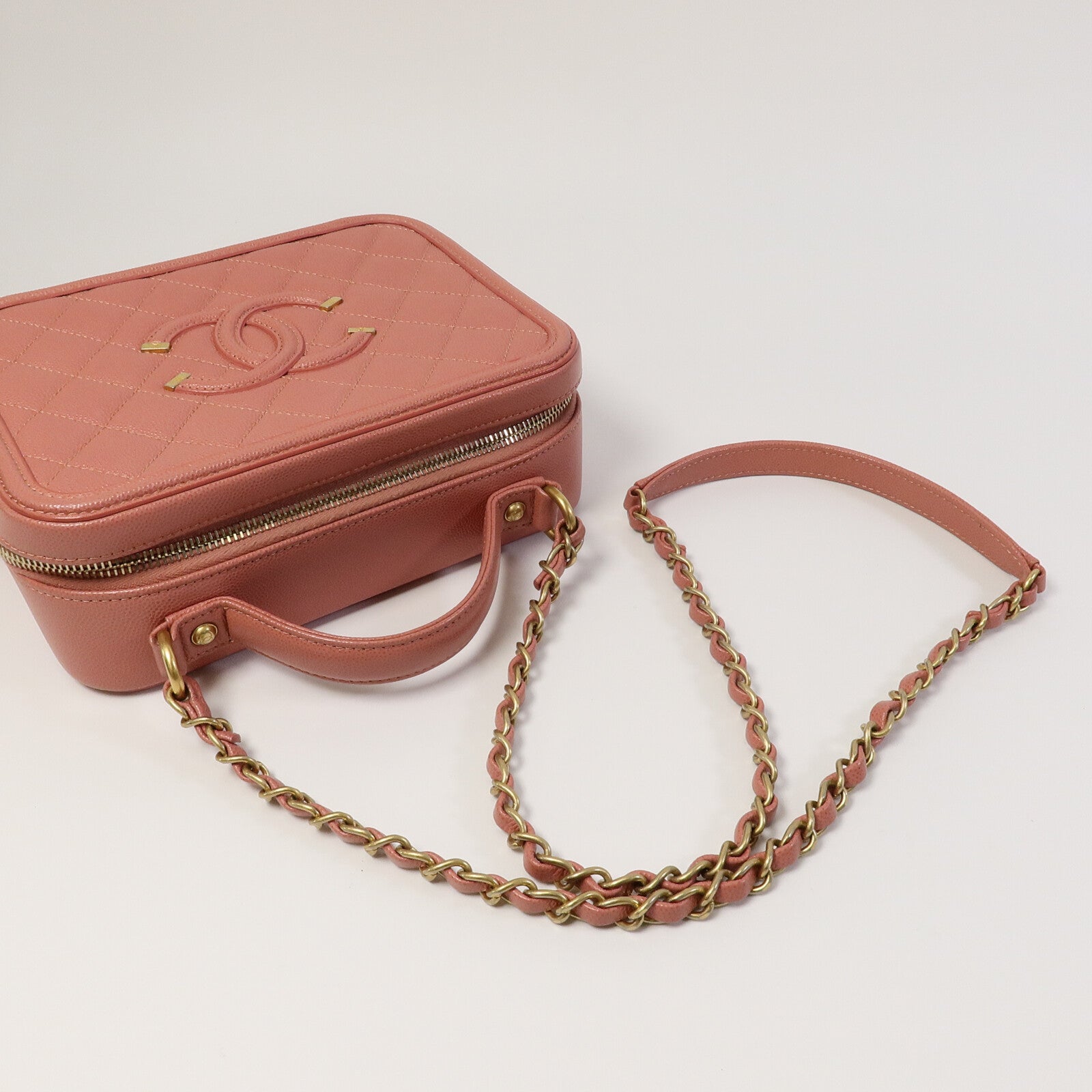 CHANEL 牛皮皮革Vanity Case鏈帶手挽肩背兩用袋