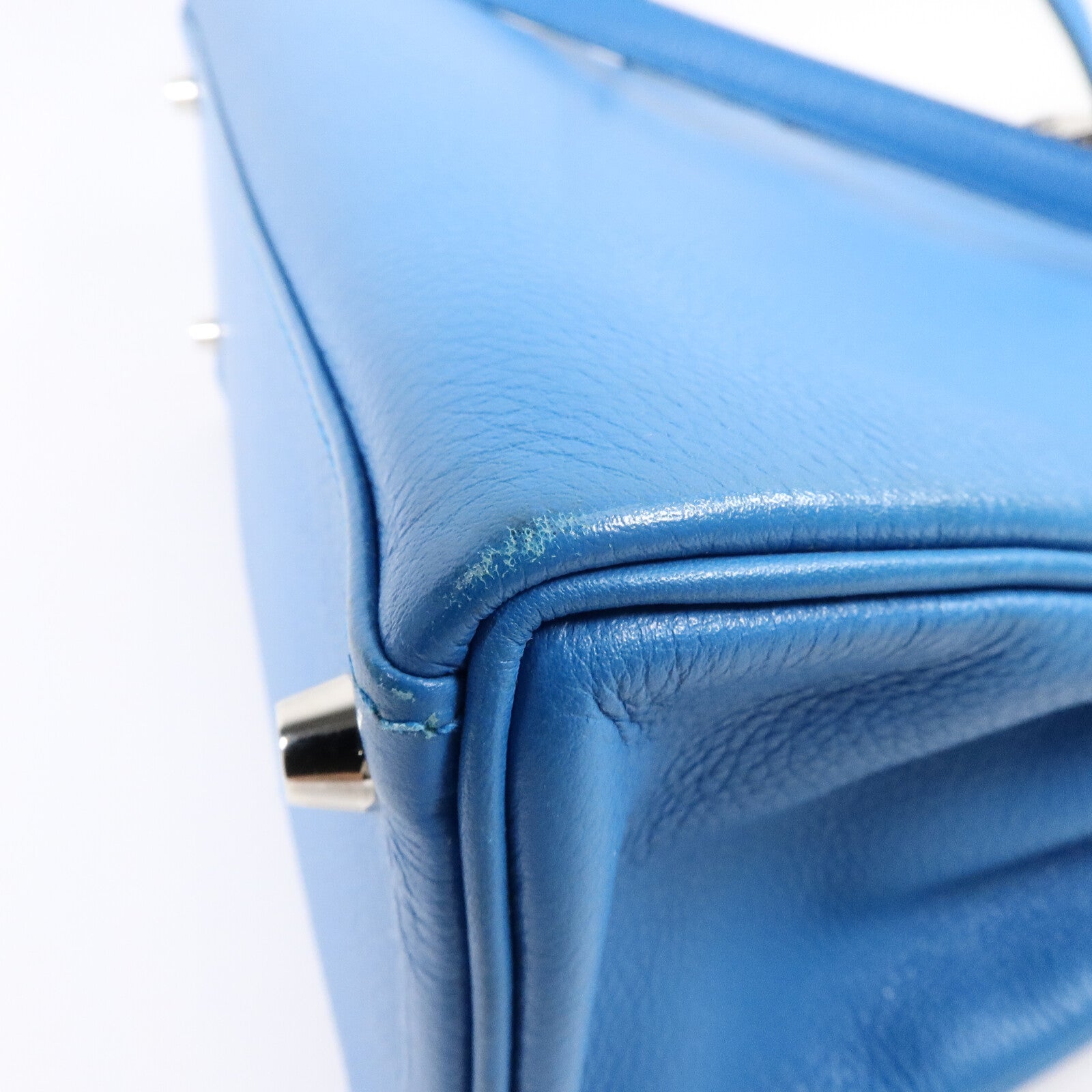 HERMES Clemence皮革Kelly 28手挽肩背兩用袋Bleu Frida