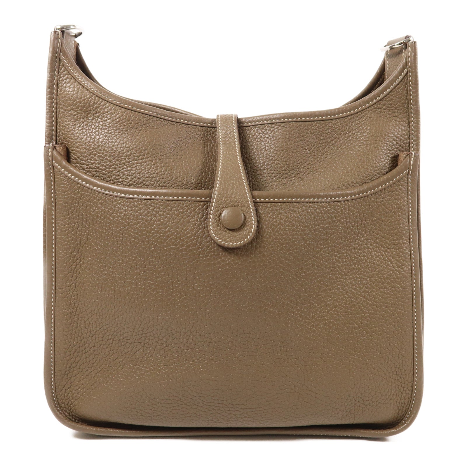 HERMES Clemence皮革Evelyne PM銀扣肩背袋Etoupe
