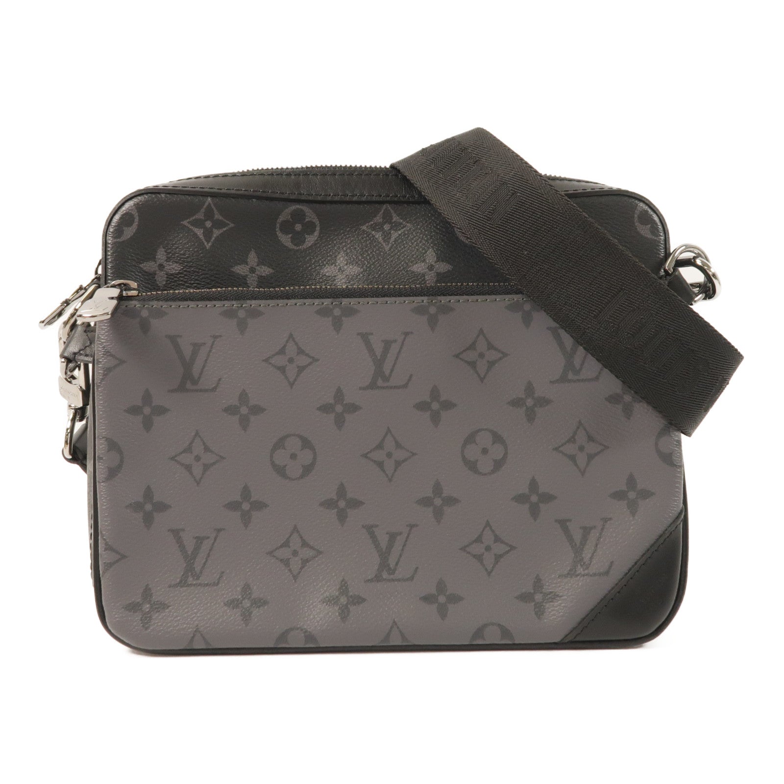 LOUIS VUITTON Monogram Eclipse Reverse Trio Messenger銀扣肩背袋灰色