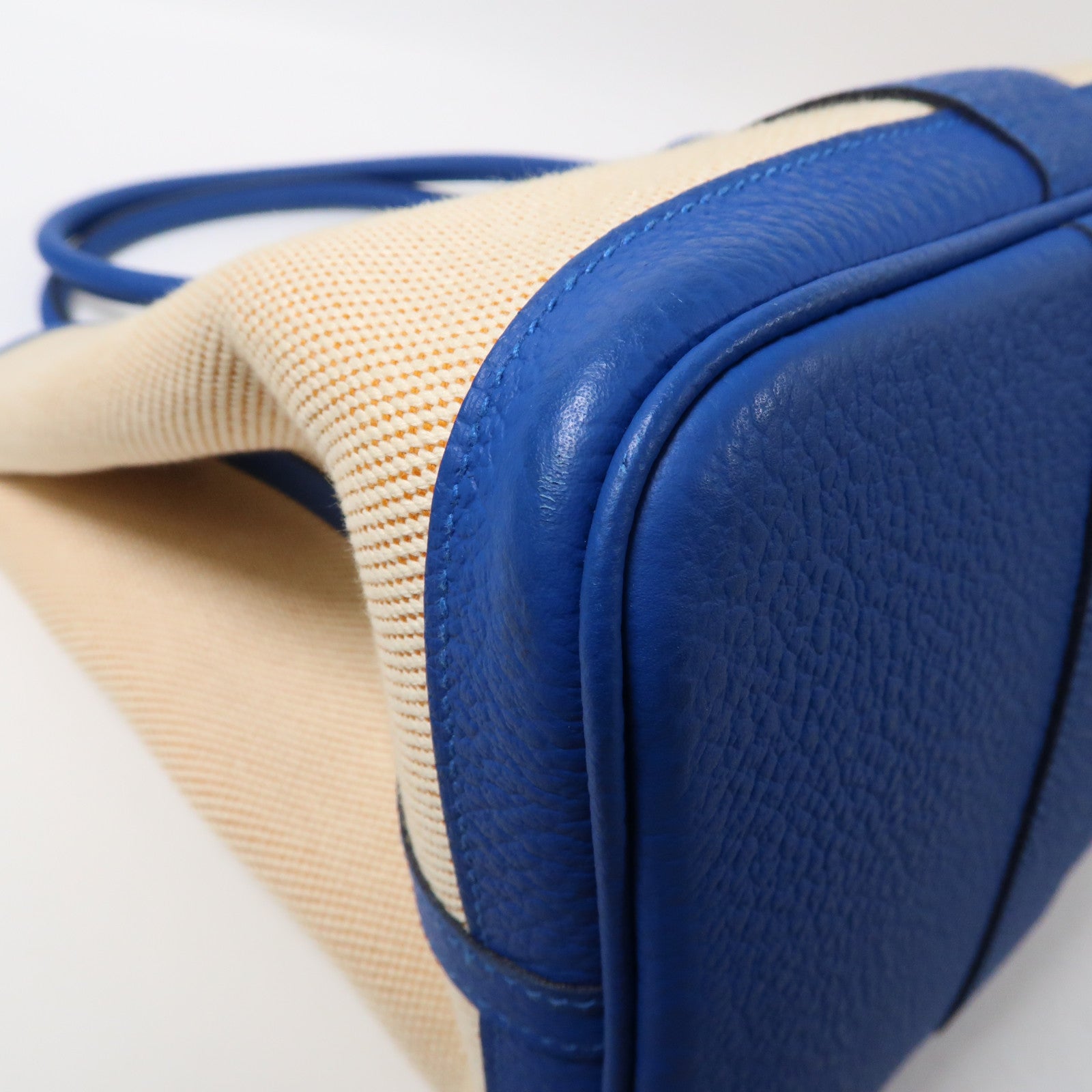 HERMES Toile H帆布Garden Party PM銀扣手挽袋Bleu Hydra/藍色/米色