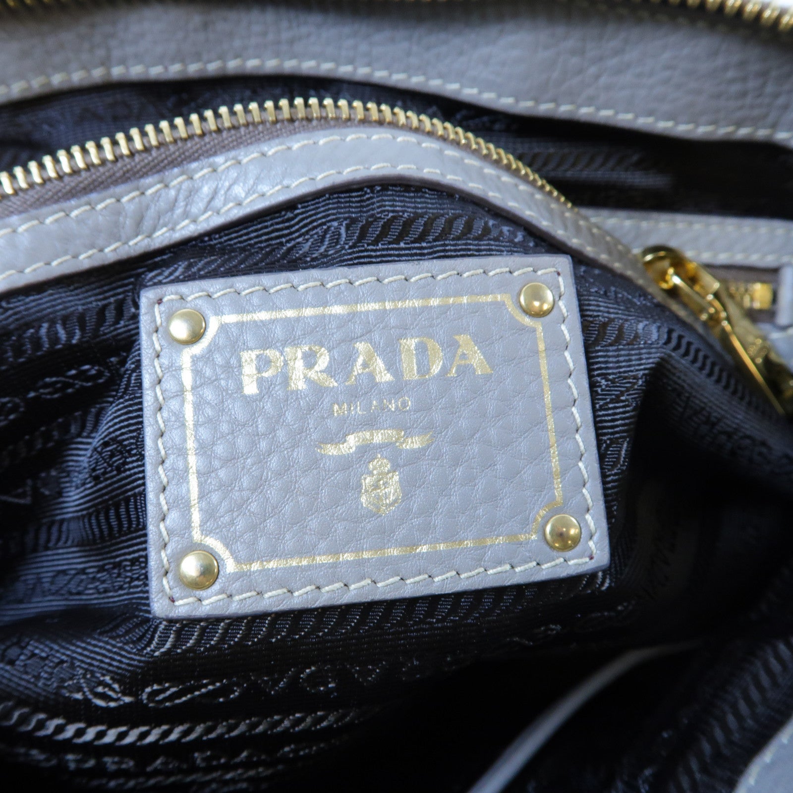 PRADA 【激減優惠】牛皮皮革2 Way Shoulder Bag金扣手挽肩背兩用袋灰色