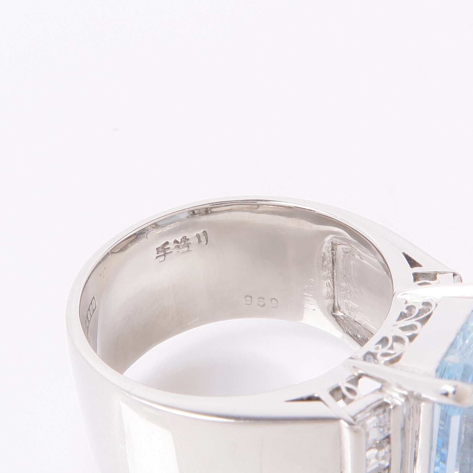 JEWELRY 【激減優惠】PT900鉑金Aquamarine/Diamond Ring藍晶/鑽石戒指US#8