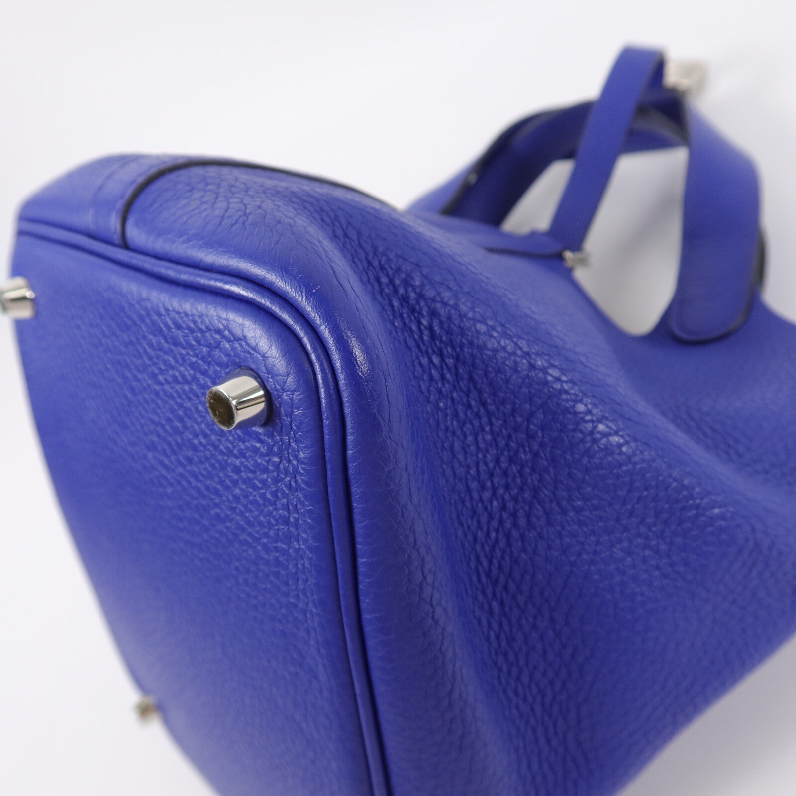 HERMES Clemence皮革Picotin PM手挽袋Bleu Electrique
