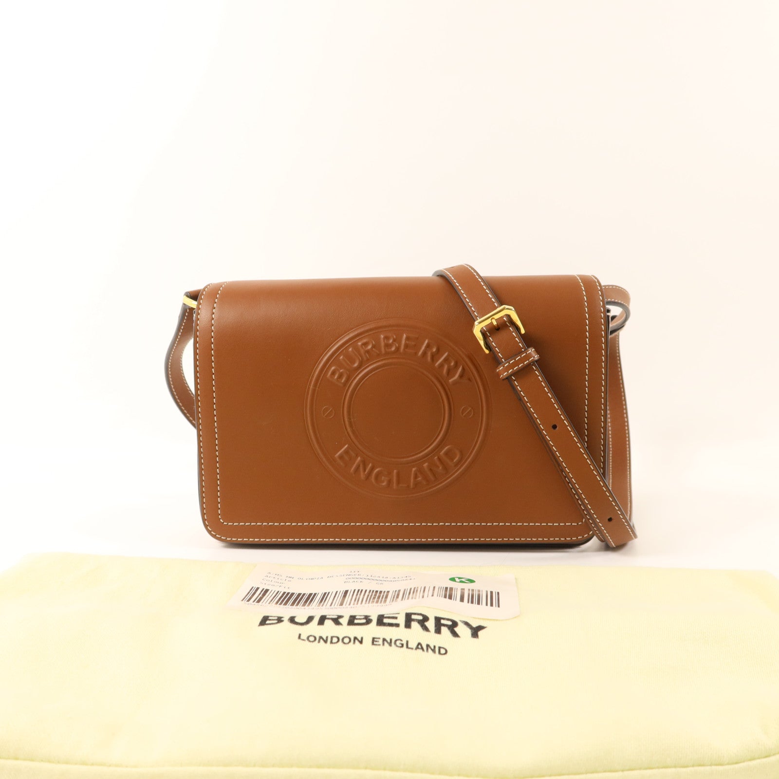 BURBERRY 牛皮皮革Tan Hampshire金扣肩背袋