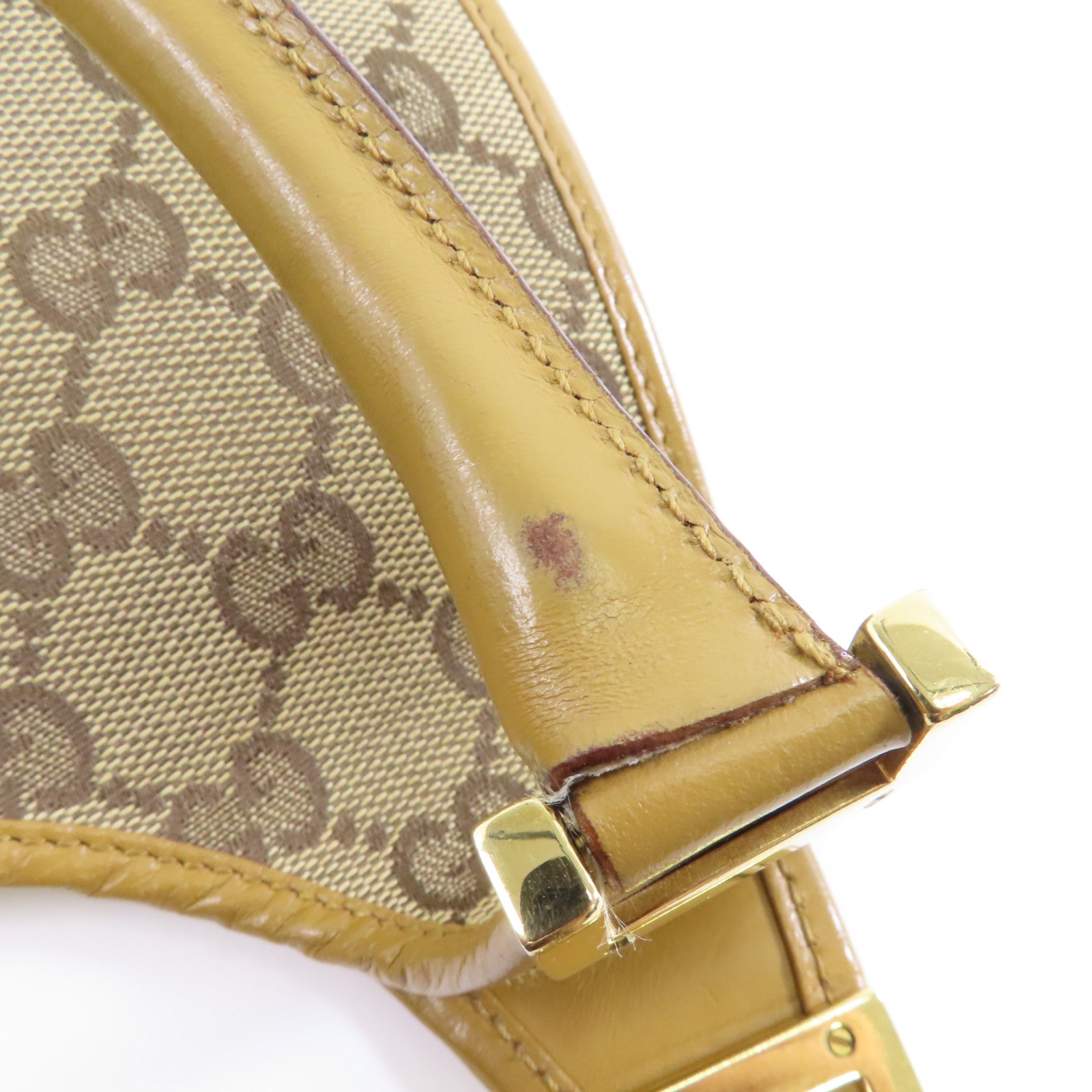 GUCCI 帆布/牛皮皮革Jackie金扣肩背袋啡色