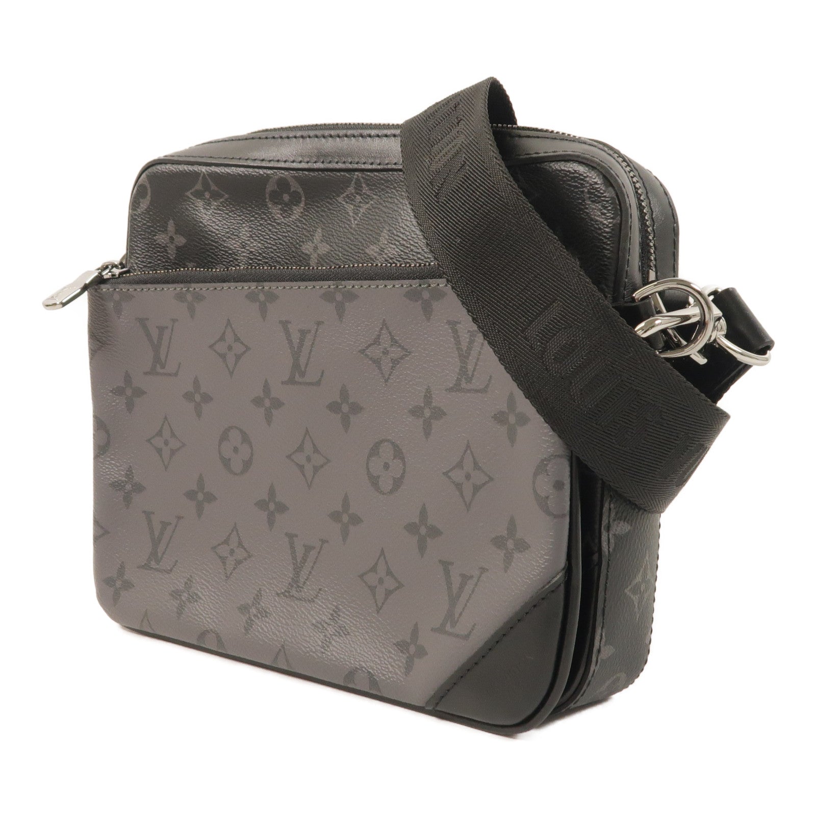 LOUIS VUITTON Monogram Eclipse Reverse Trio Messenger銀扣肩背袋灰色