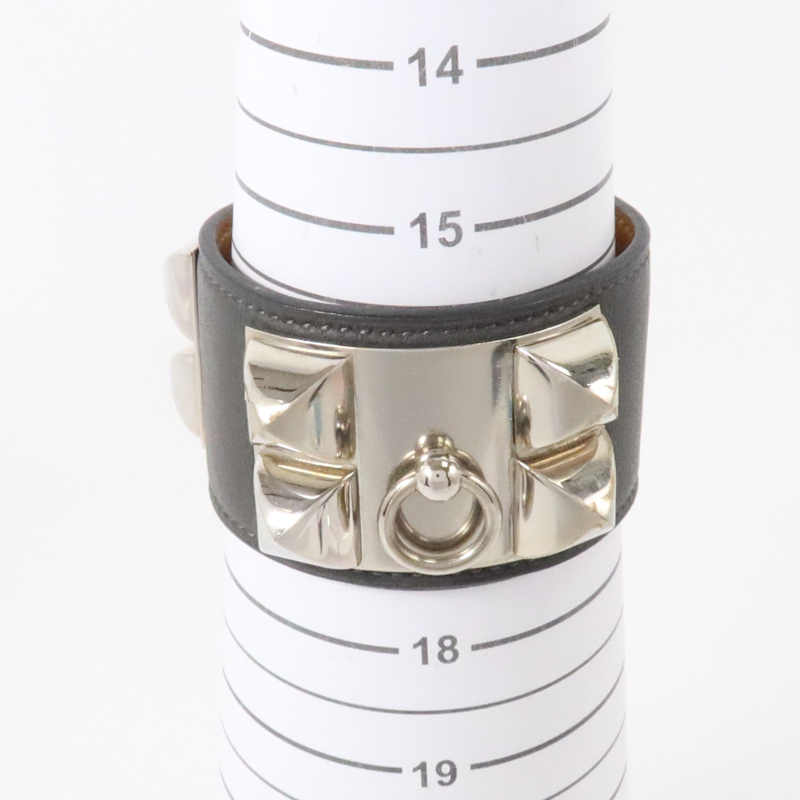 HERMES Swift皮革/金屬Collier De Chien Bracelet銀扣手鏈Ardoise