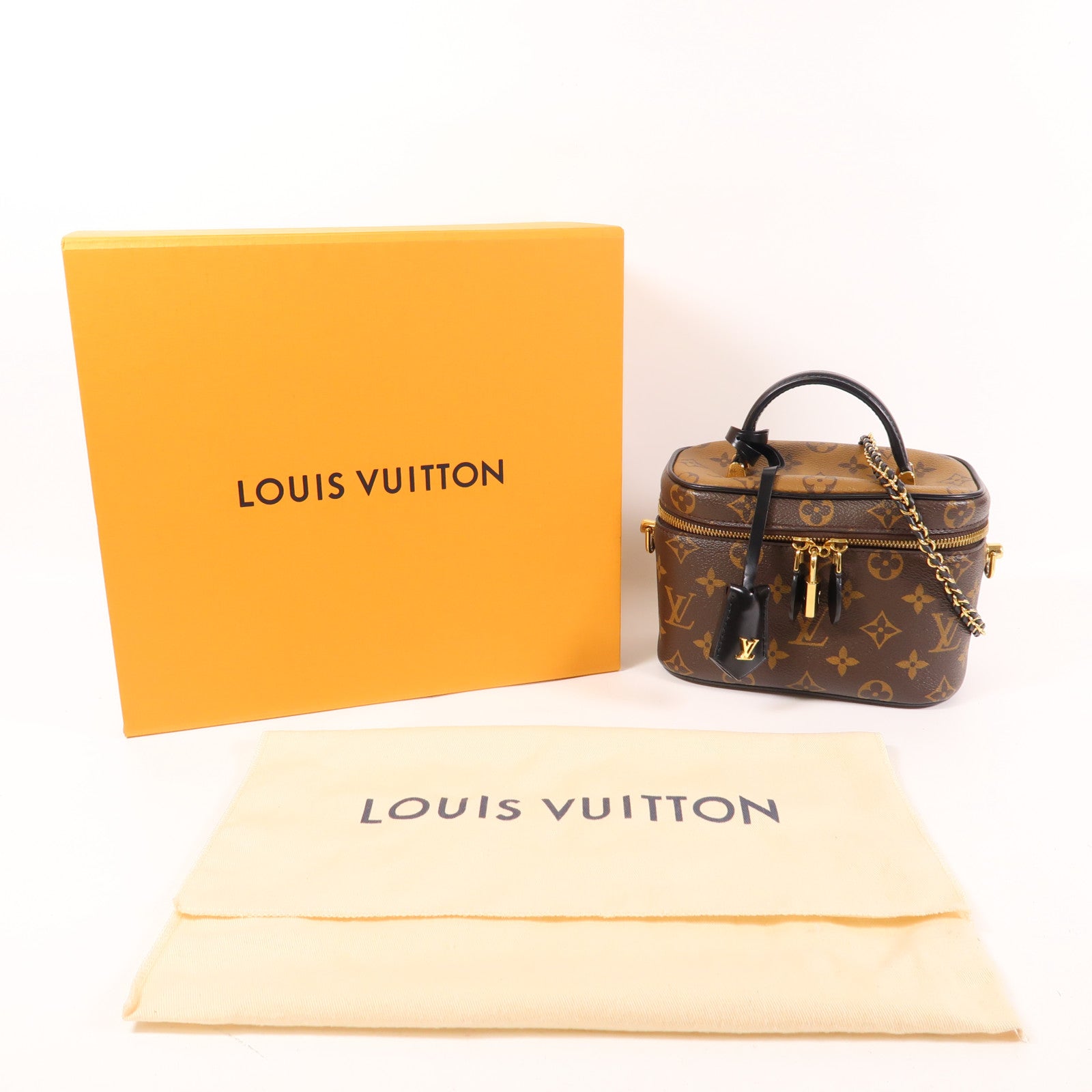 LOUIS VUITTON Monogram Reverse Vanity PM金扣手挽肩背兩用袋棕色