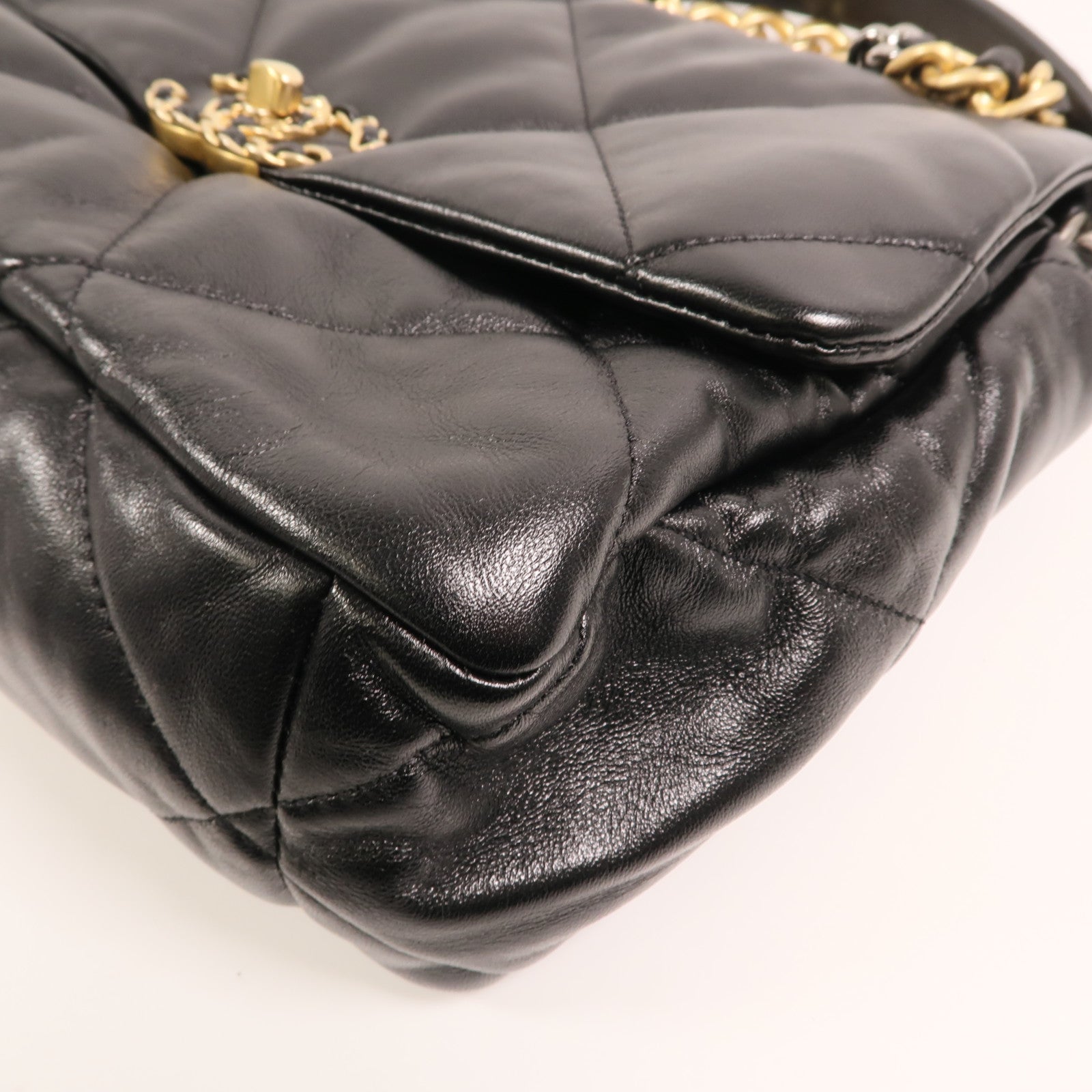 CHANEL 羊皮皮革Chanel 19 Large金扣鏈帶手挽肩背兩用袋