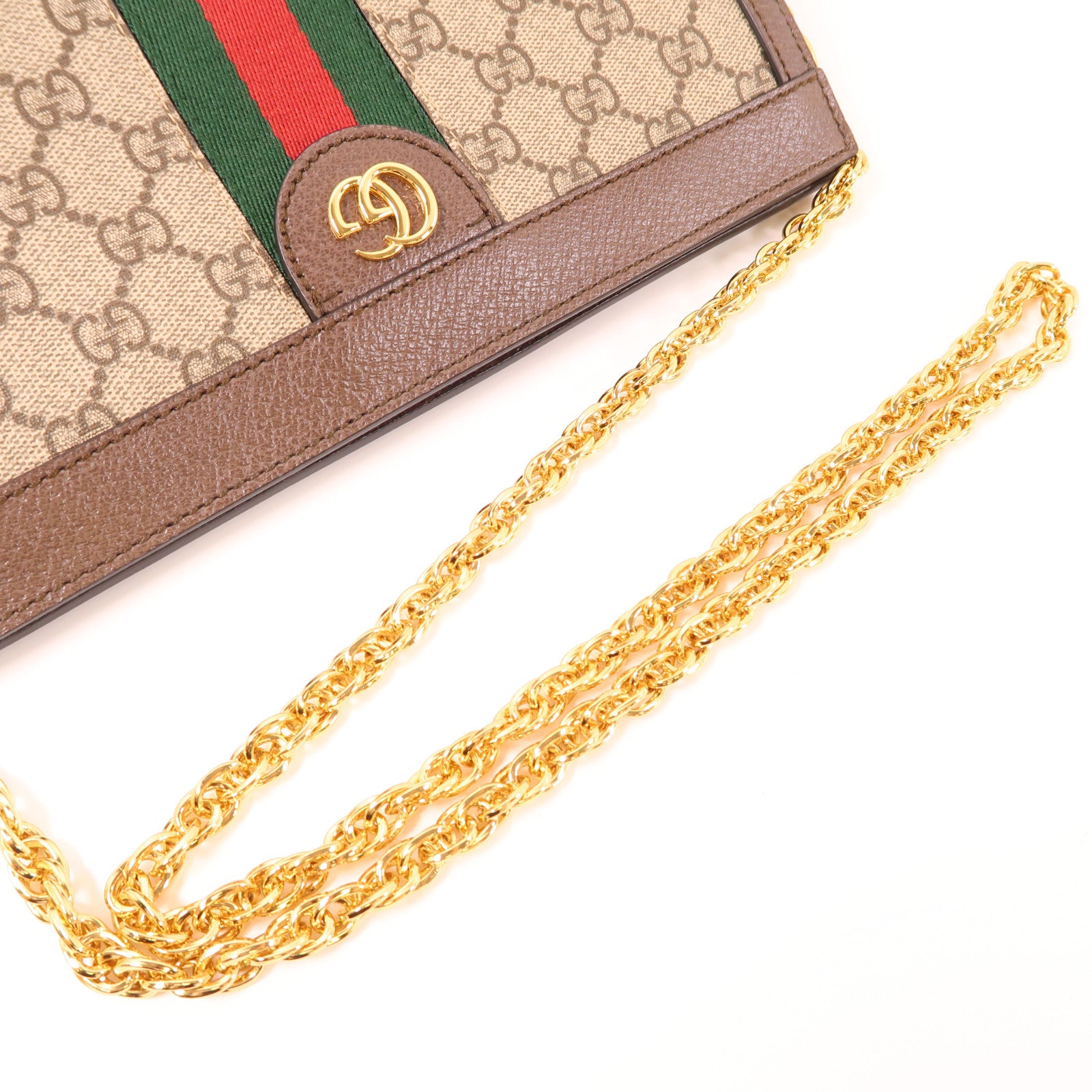 GUCCI 塗層帆布Ophidia GG金扣鏈帶肩背袋