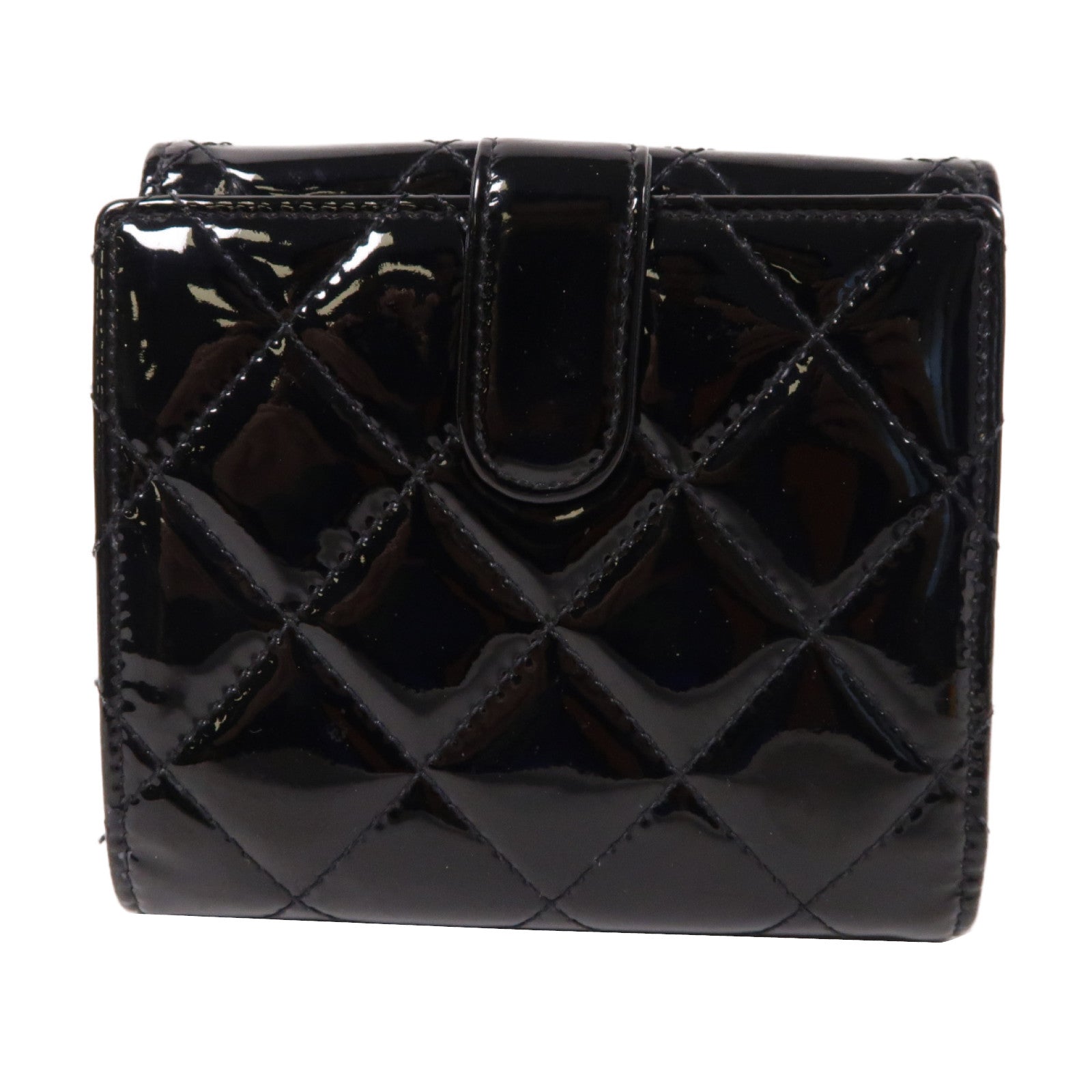 CHANEL 【激減優惠】菱格漆皮皮革Wallet銀扣錢包黑色