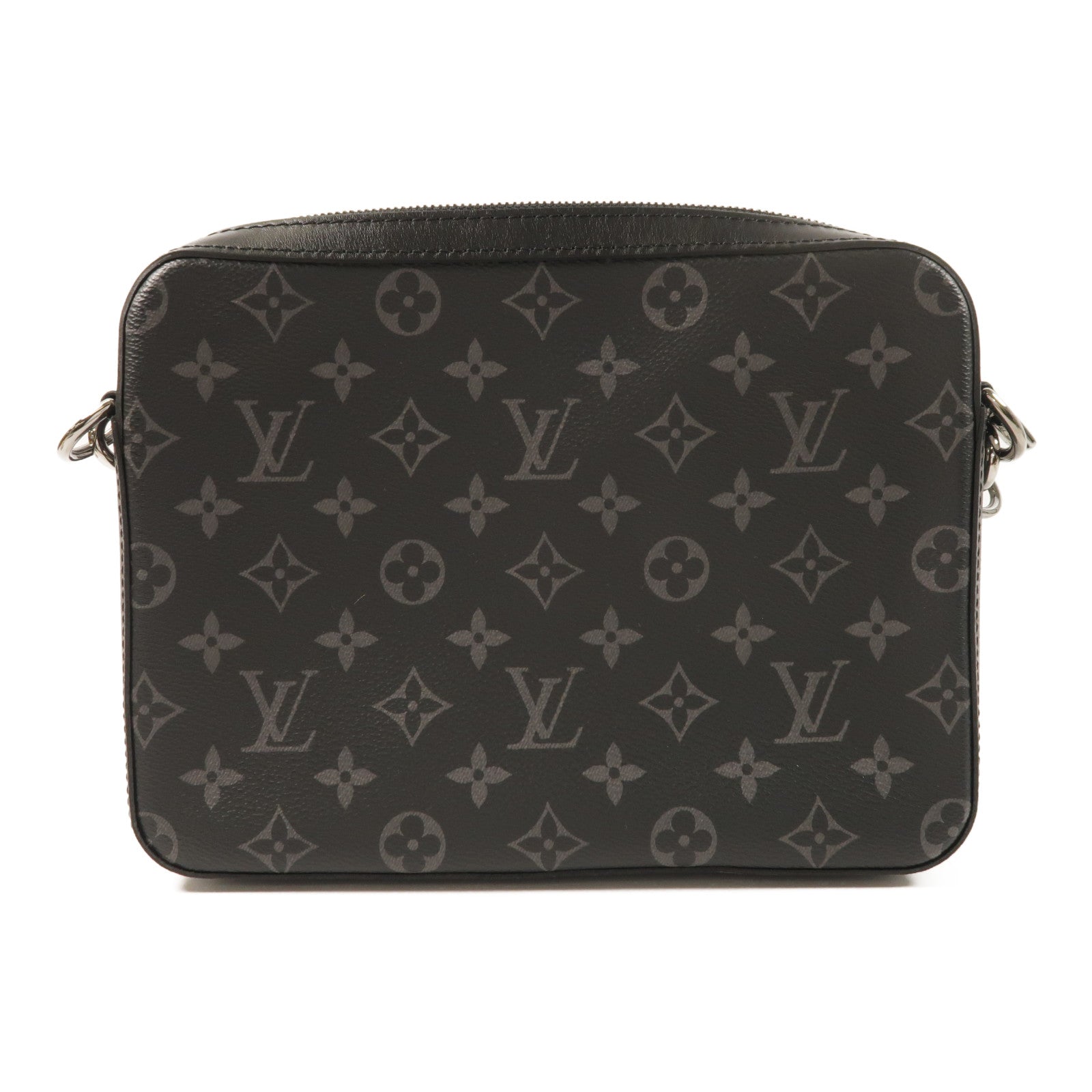 LOUIS VUITTON Monogram Eclipse Reverse Trio Messenger銀扣肩背袋灰色