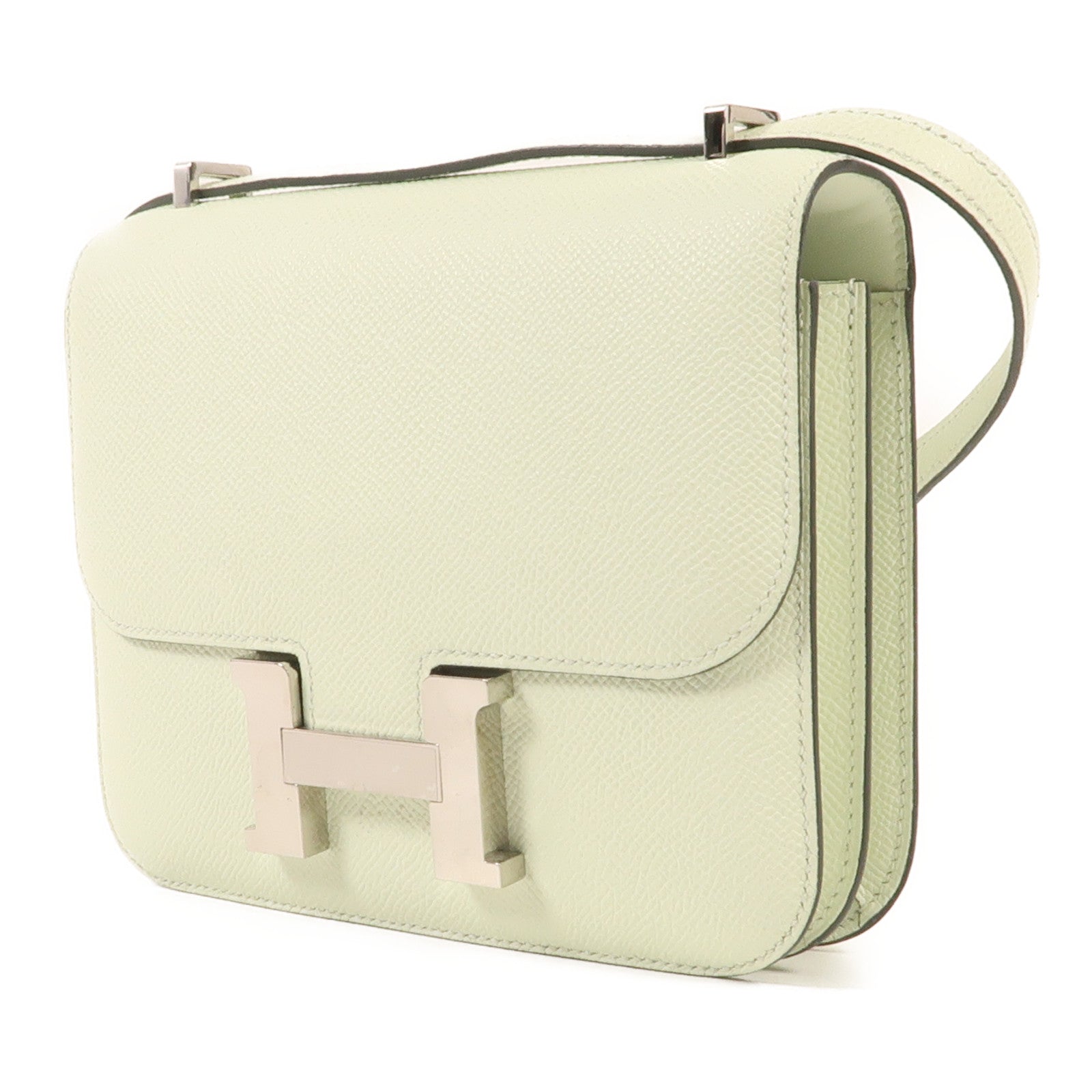 HERMES Epsom皮革Constance Mini銀扣肩背袋Vert Fizz