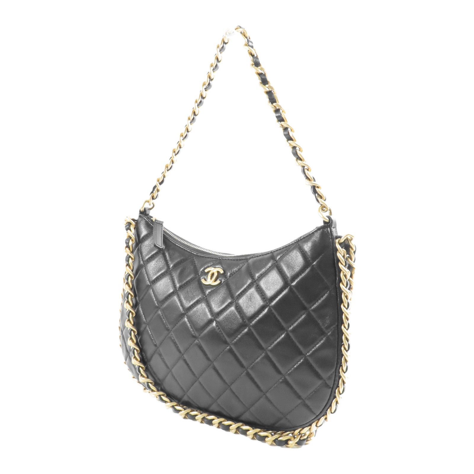 CHANEL 羊皮皮革Matelasse Chain Shoulder金扣手挽肩背兩用袋