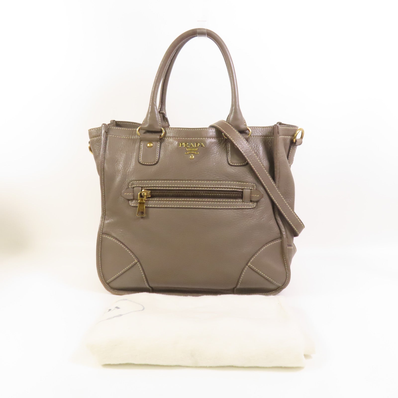 PRADA 牛皮皮革2 Way Shoulder金扣手挽肩背兩用袋