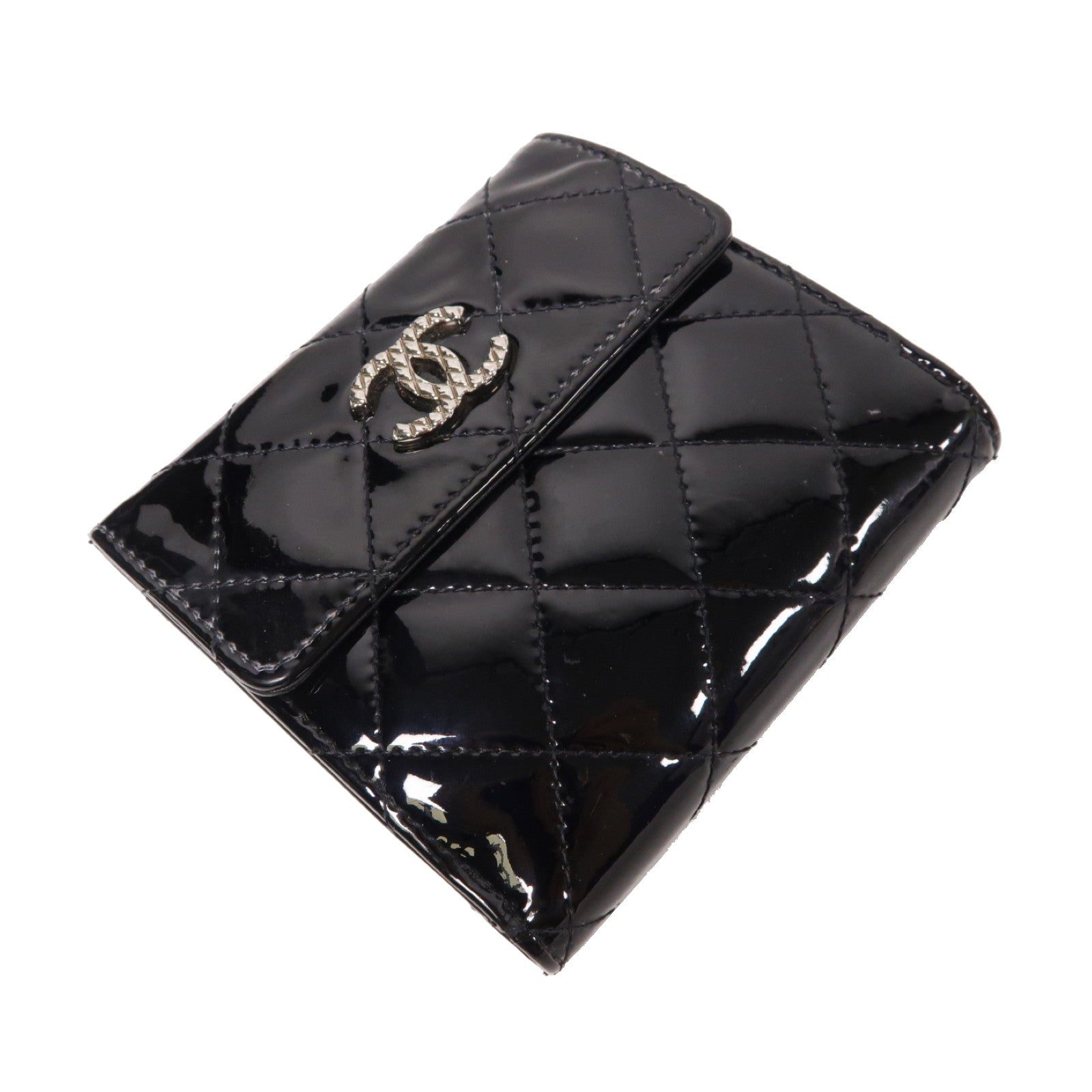 CHANEL 【激減優惠】菱格漆皮皮革Wallet銀扣錢包黑色