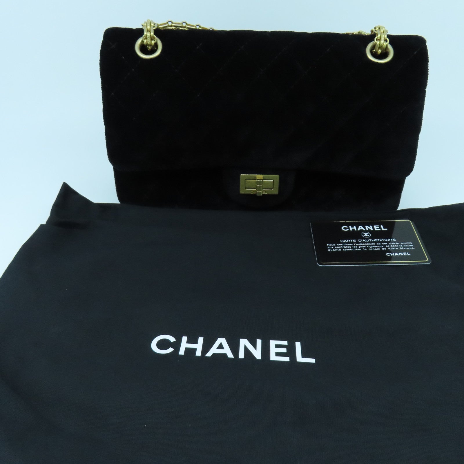 CHANEL 【清倉大減價】菱格天鵝絨2.55 Chain Shoulder金扣手挽肩背兩用袋黑色