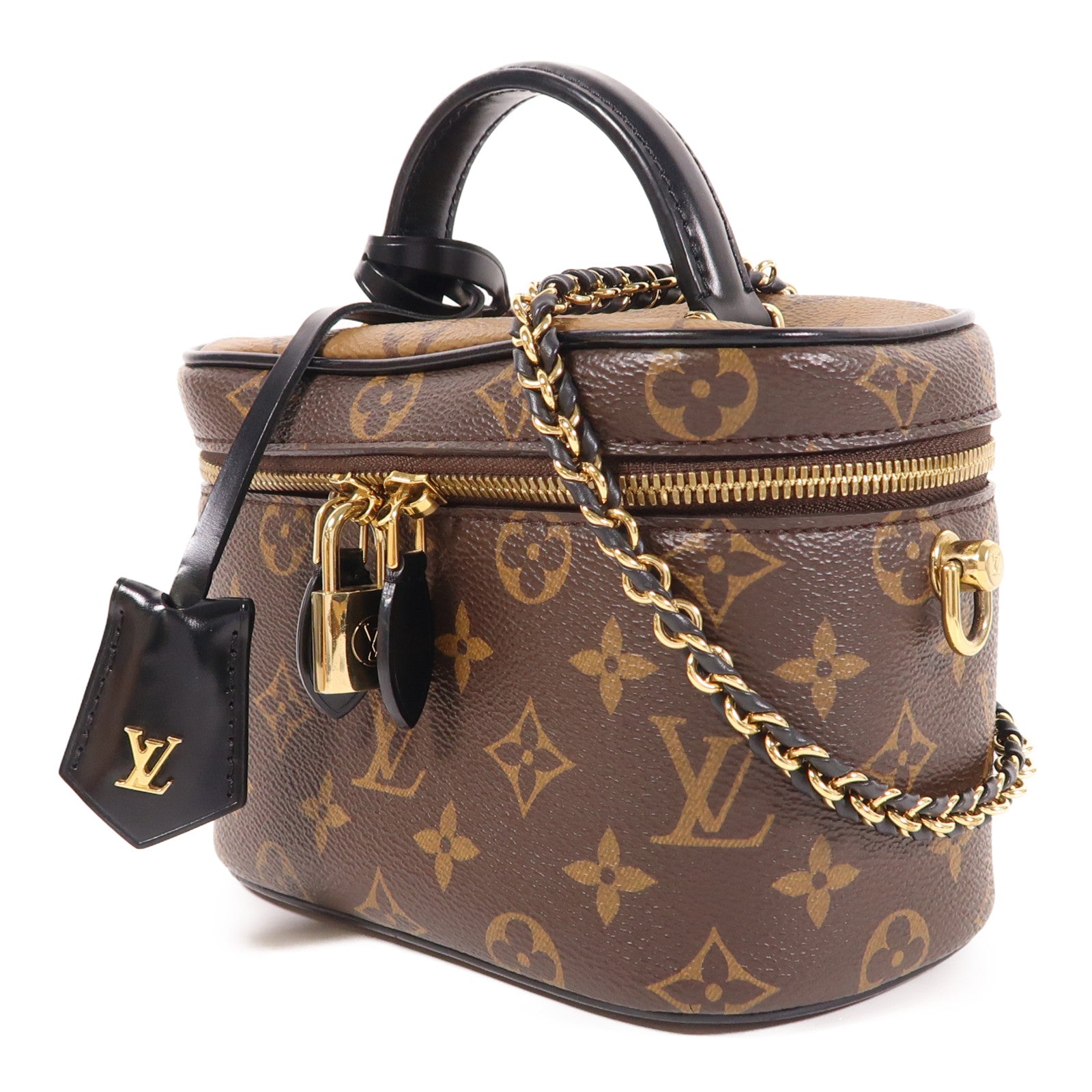 LOUIS VUITTON Monogram Reverse Vanity PM金扣手挽肩背兩用袋棕色