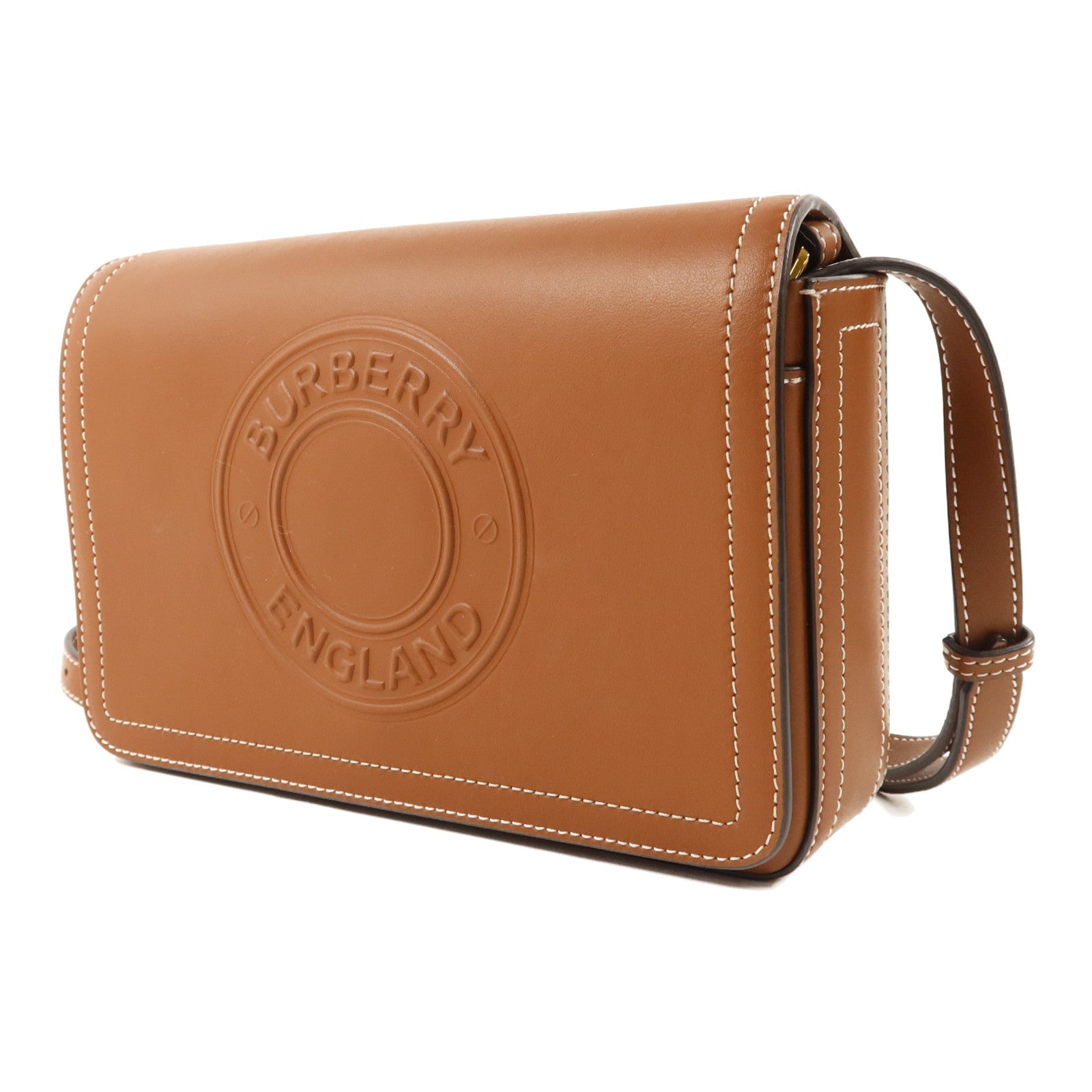 BURBERRY 牛皮皮革Tan Hampshire金扣肩背袋