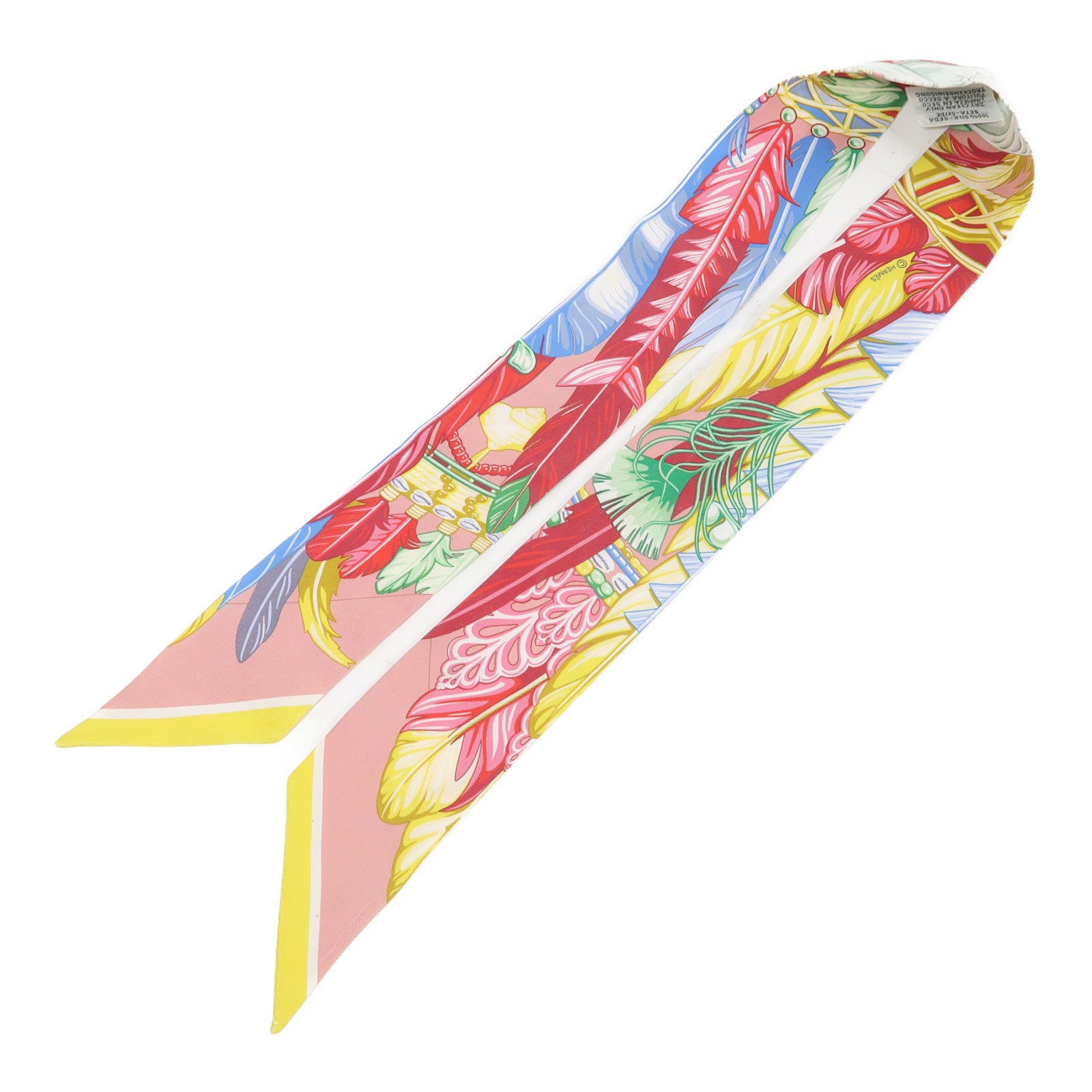 HERMES 絲質Twilly絲巾粉紅色/多色