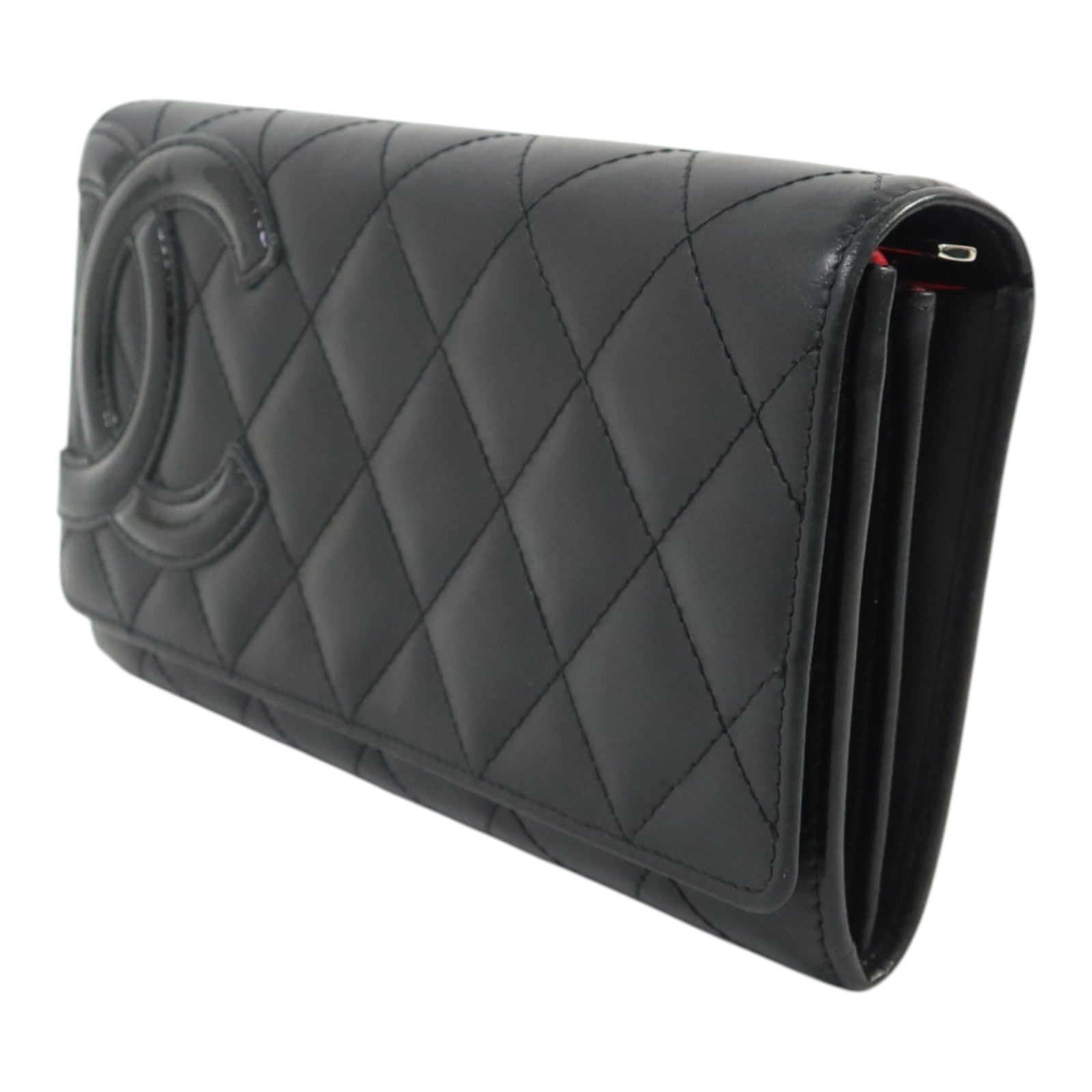 CHANEL 牛皮皮革Cambon Long Wallet銀扣長錢包