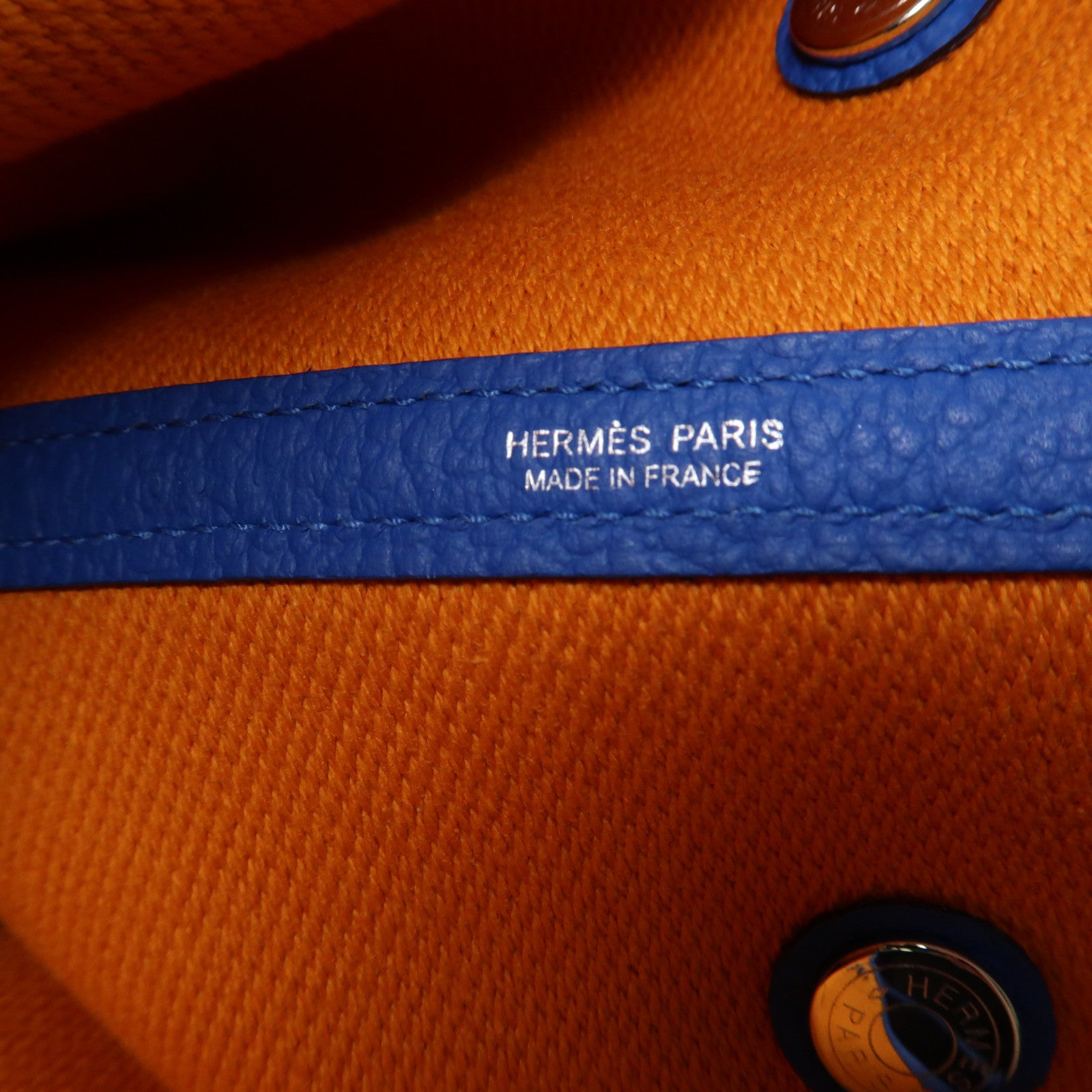 HERMES Toile H帆布Garden Party PM銀扣手挽袋Bleu Hydra/藍色/米色