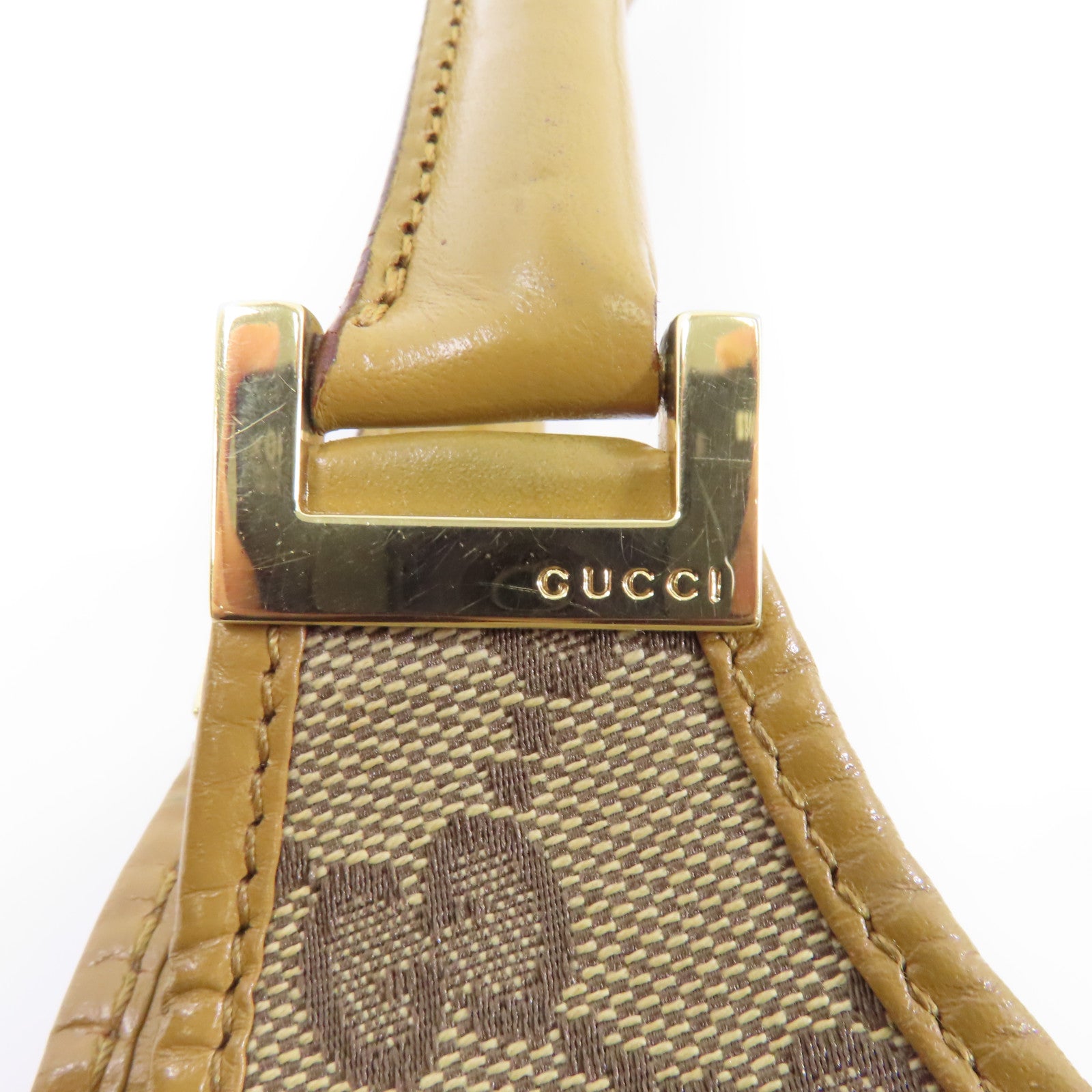 GUCCI 帆布/牛皮皮革Jackie金扣肩背袋啡色