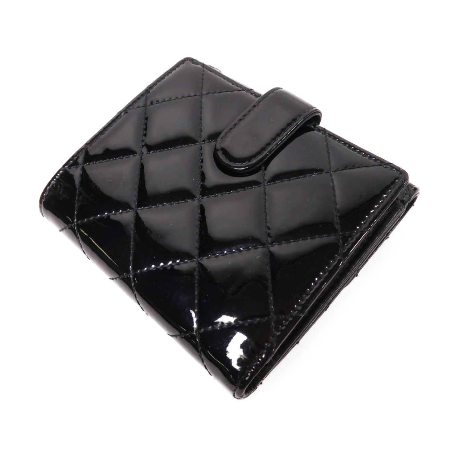 CHANEL 【激減優惠】菱格漆皮皮革Wallet銀扣錢包黑色
