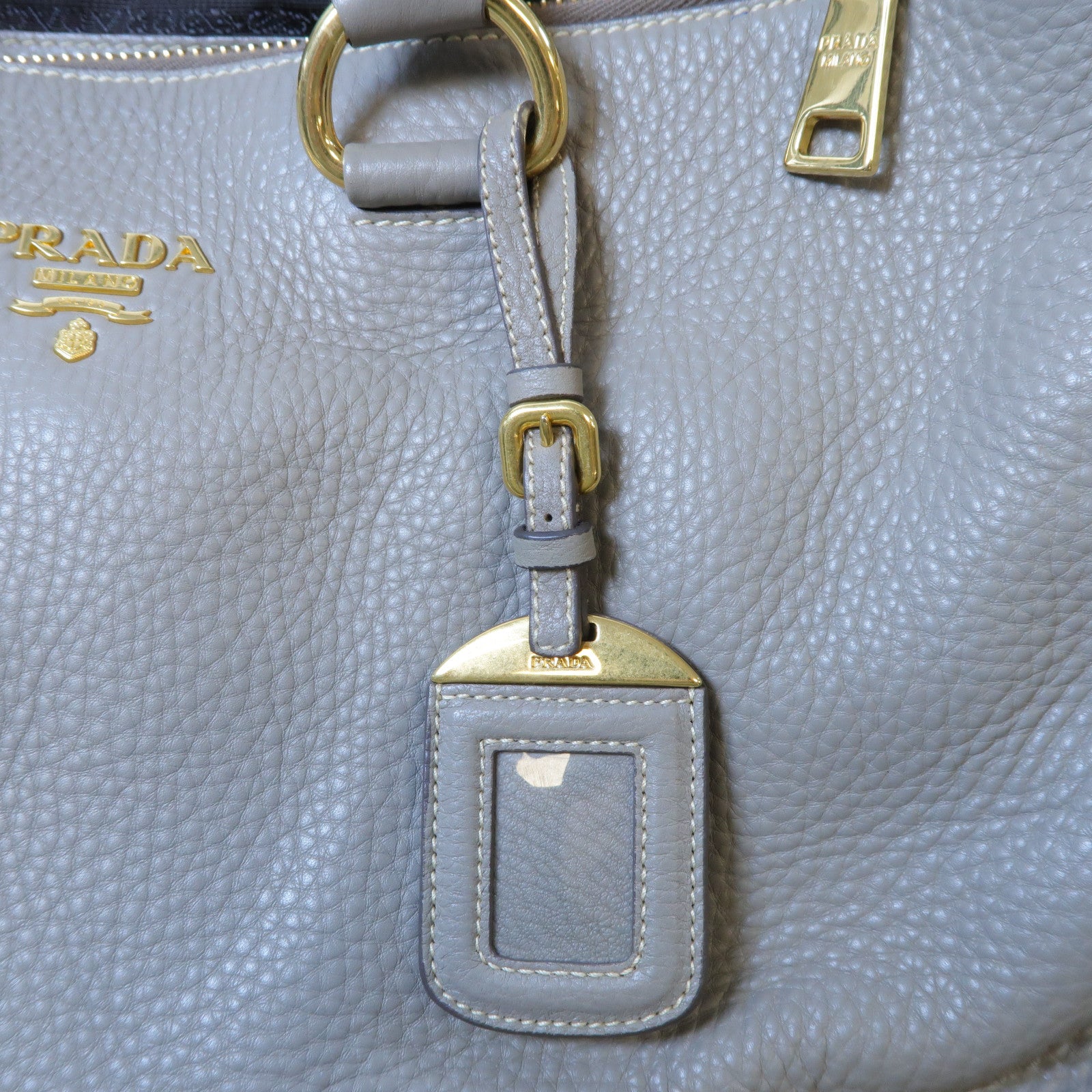 PRADA 【激減優惠】牛皮皮革2 Way Shoulder Bag金扣手挽肩背兩用袋灰色
