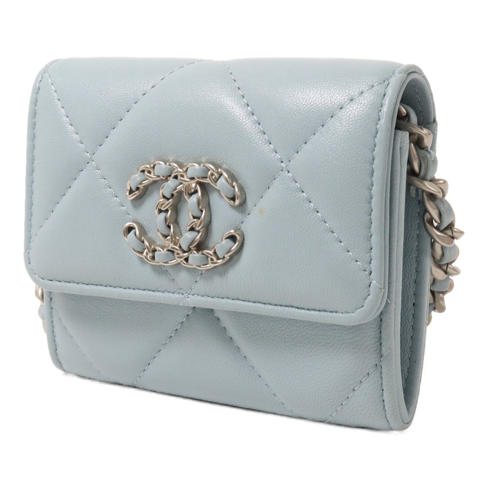 CHANEL 羊皮皮革C19 Card Holder On Chain鏈帶肩背袋