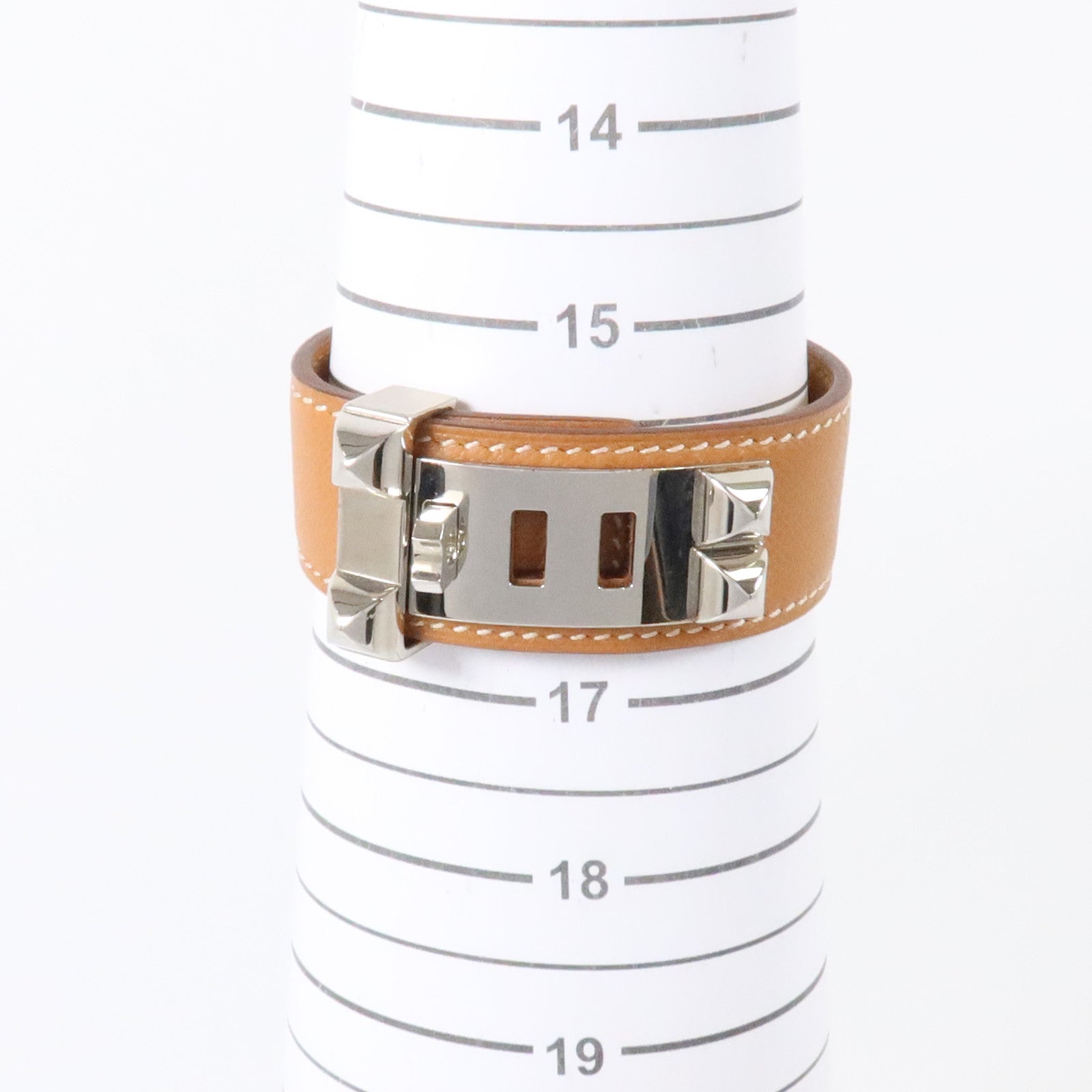 HERMES Madame皮革/金屬Collier De Chien 24 Bracelet銀扣手鏈Gold
