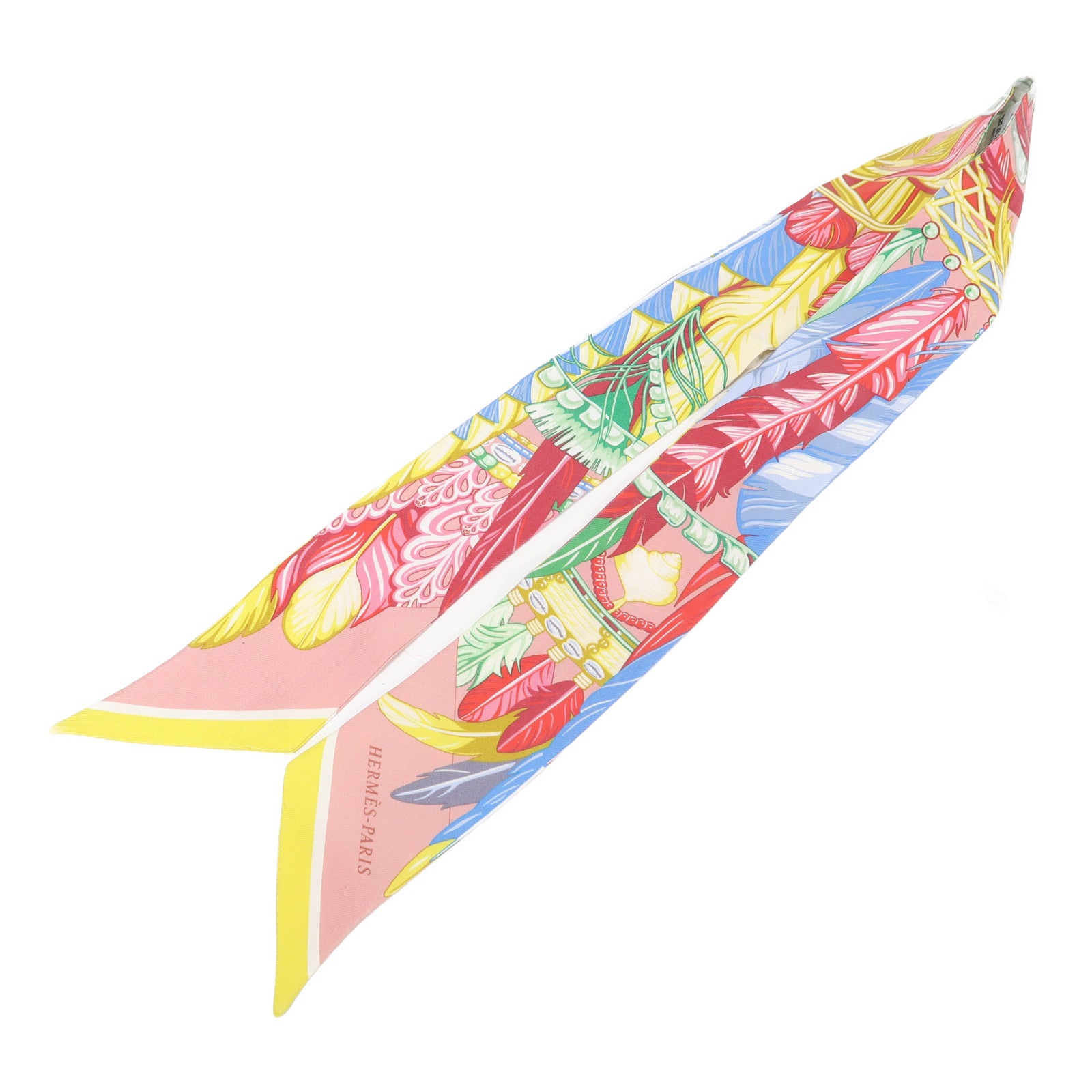HERMES 絲質Twilly絲巾粉紅色/多色