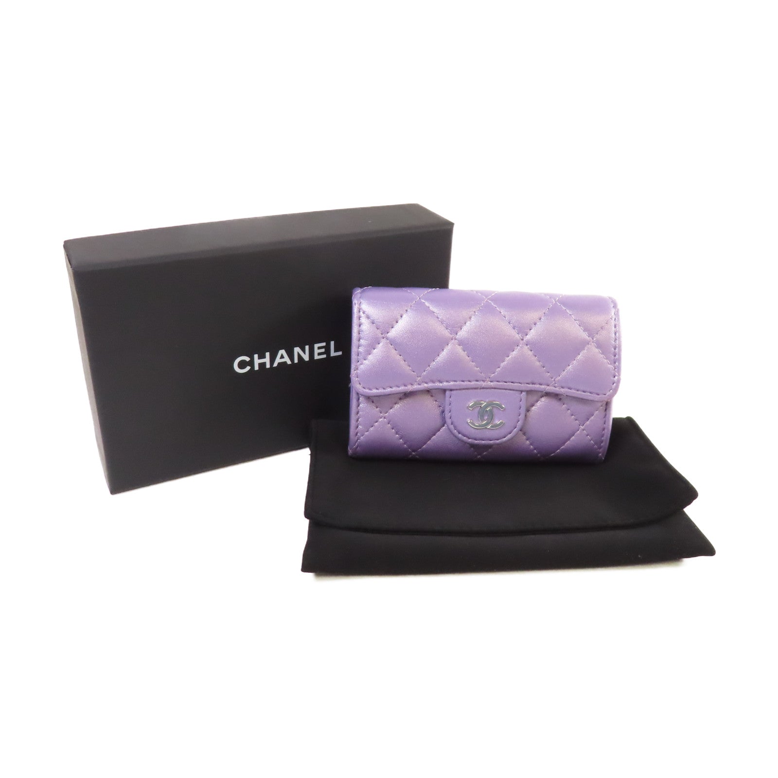CHANEL 菱格羊皮皮革Card Case卡片套淺紫色