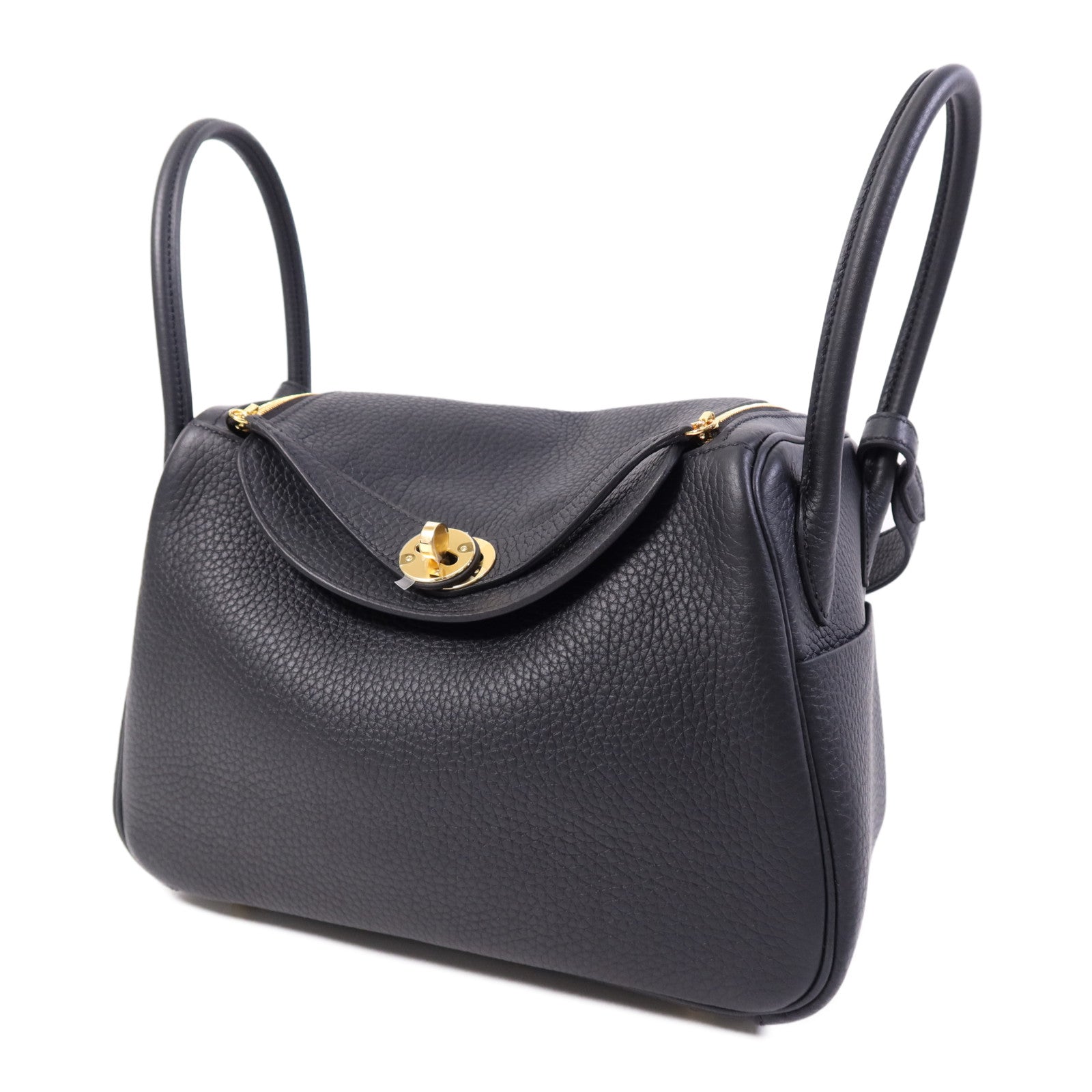 HERMES Clemence皮革Lindy 26金扣手挽肩背兩用袋Noir