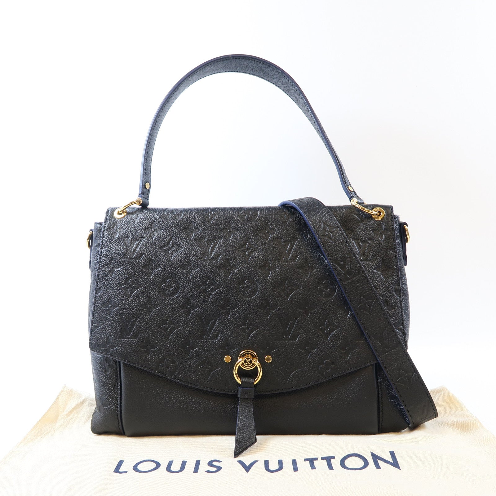 LOUIS VUITTON Monogram Empreinte Blanche MM金扣手挽肩背兩用袋黑色
