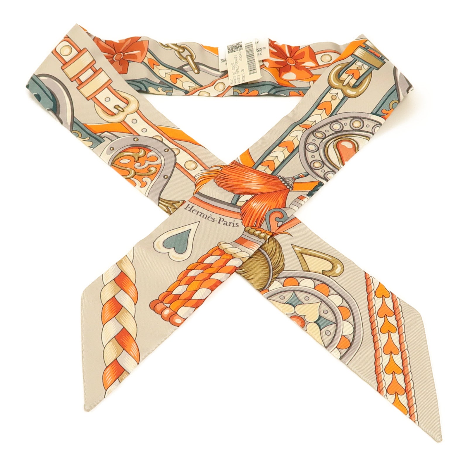 HERMES Twilly Scarf Scarves Silk Gray