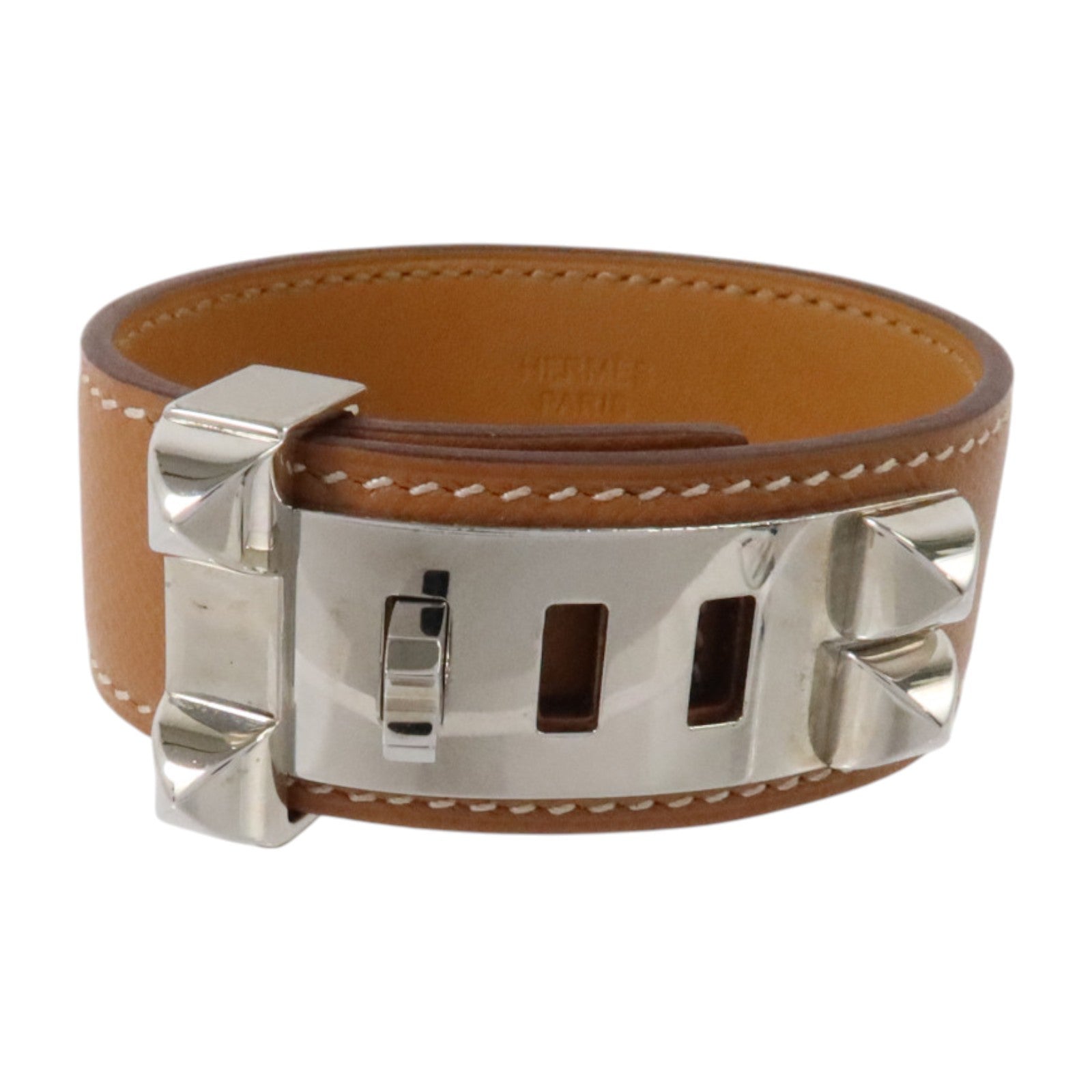 HERMES Madame皮革/金屬Collier De Chien 24 Bracelet銀扣手鏈Gold
