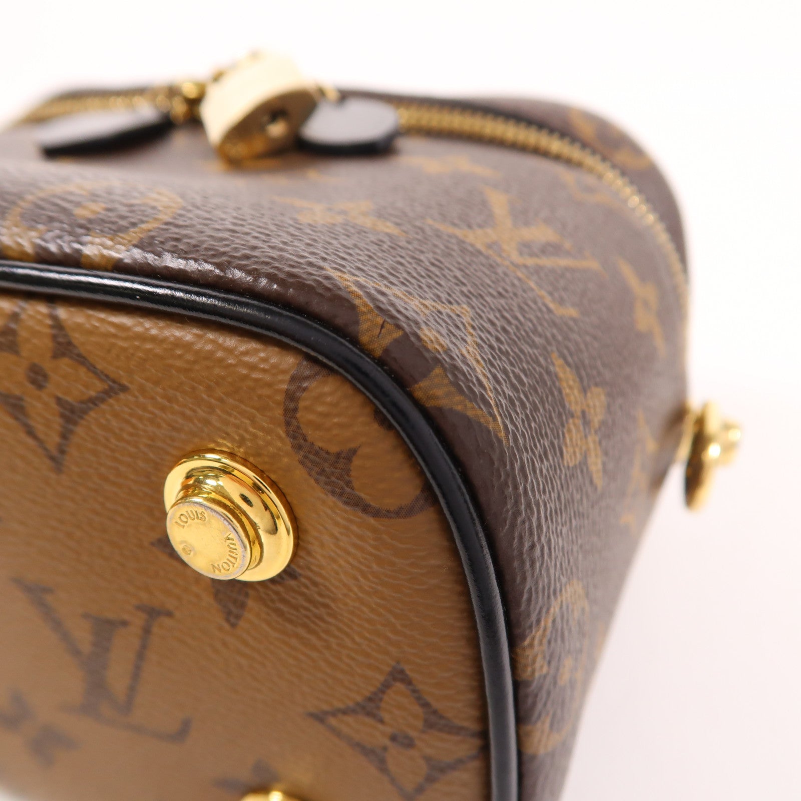 LOUIS VUITTON Monogram Reverse Vanity PM金扣手挽肩背兩用袋棕色