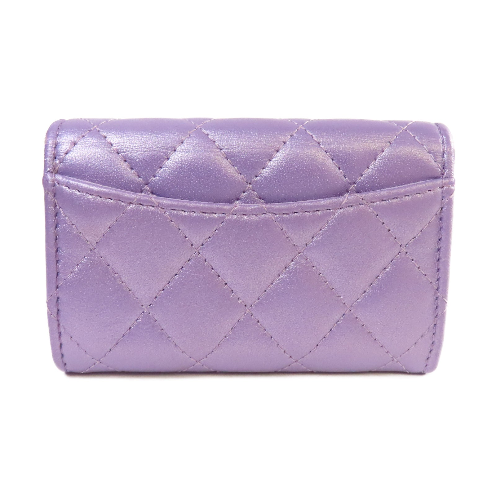 CHANEL 菱格羊皮皮革Card Case卡片套淺紫色