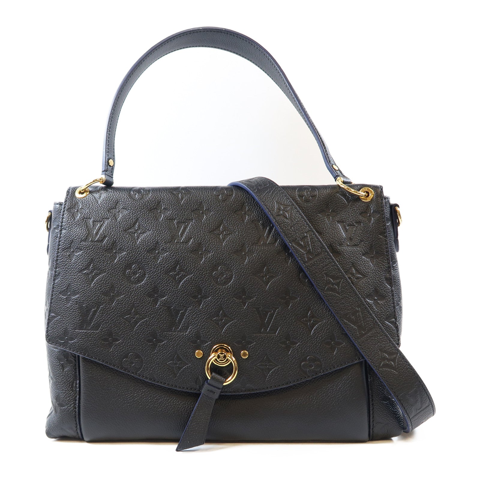 LOUIS VUITTON Monogram Empreinte Blanche MM金扣手挽肩背兩用袋黑色