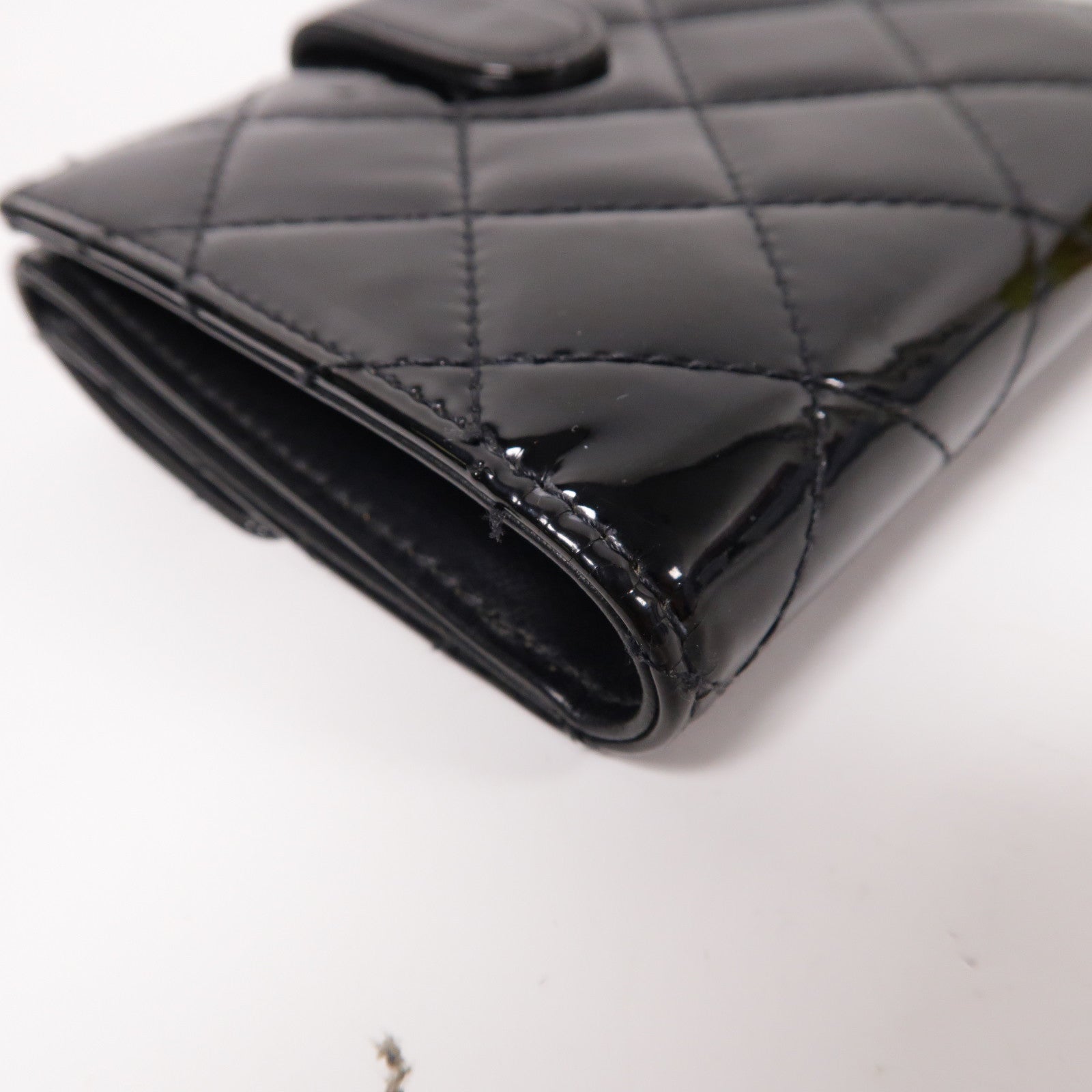 CHANEL 【激減優惠】菱格漆皮皮革Wallet銀扣錢包黑色
