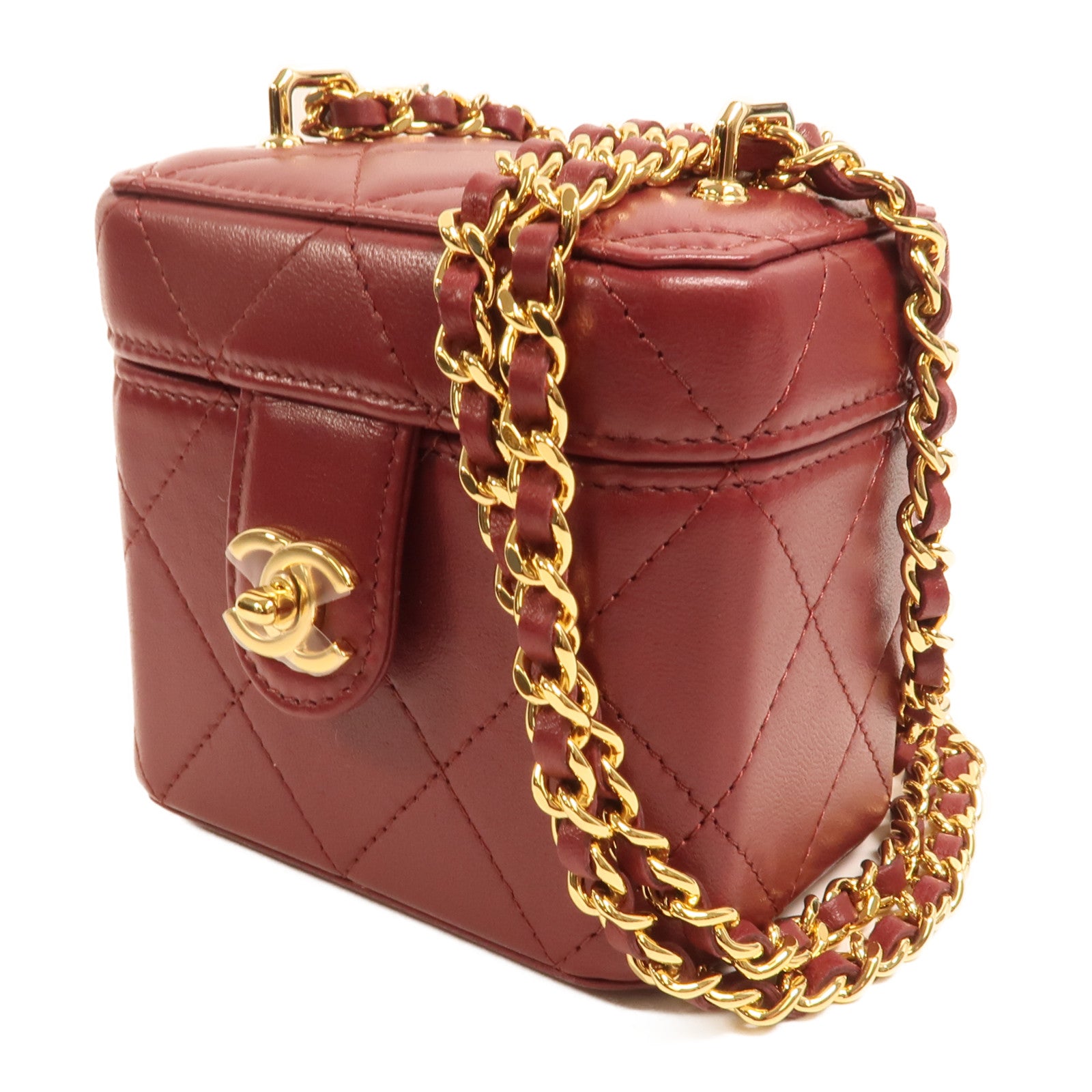 CHANEL 羊皮皮革Vanity Case金扣鏈帶肩背袋