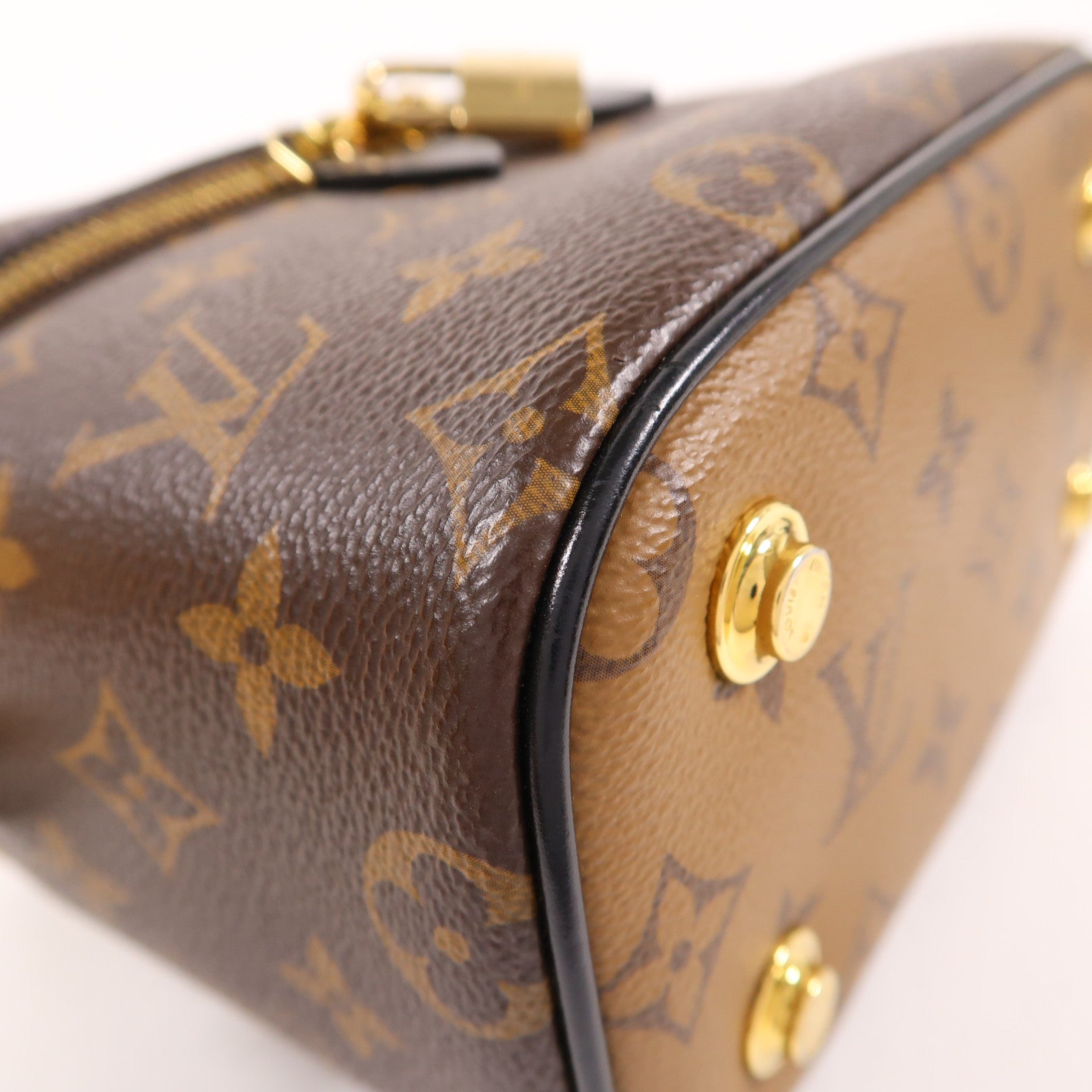 LOUIS VUITTON Monogram Reverse Vanity PM金扣手挽肩背兩用袋棕色