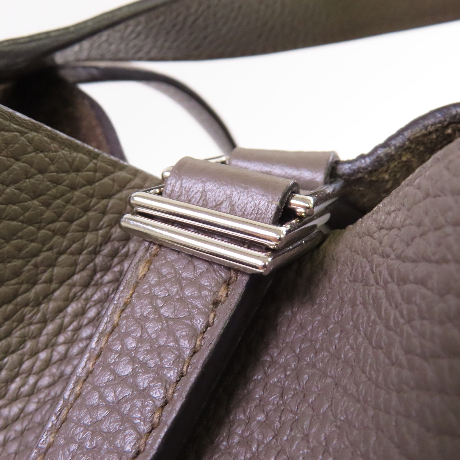 HERMES Clemence皮革Picotin MM Tote Bag銀扣手挽袋錫灰色
