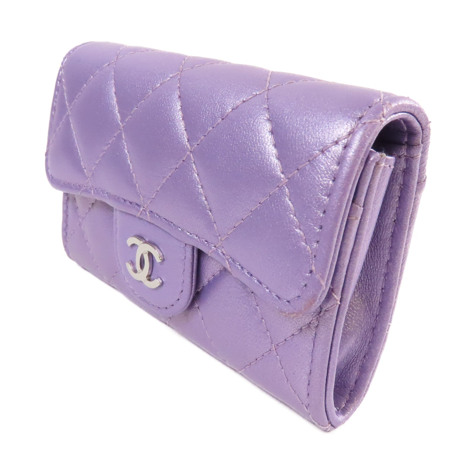 CHANEL 菱格羊皮皮革Card Case卡片套淺紫色